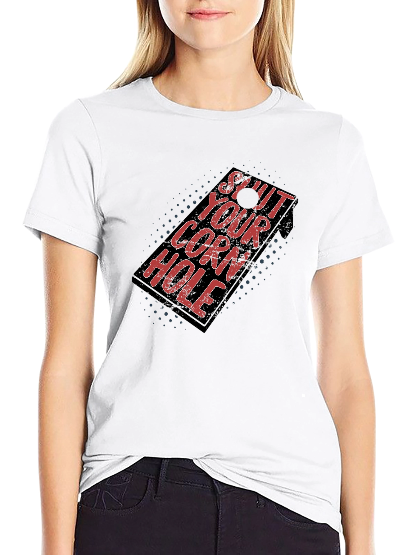 Black Cornhole Humor Graphic Tee - Shut Your Corn Hole view 9