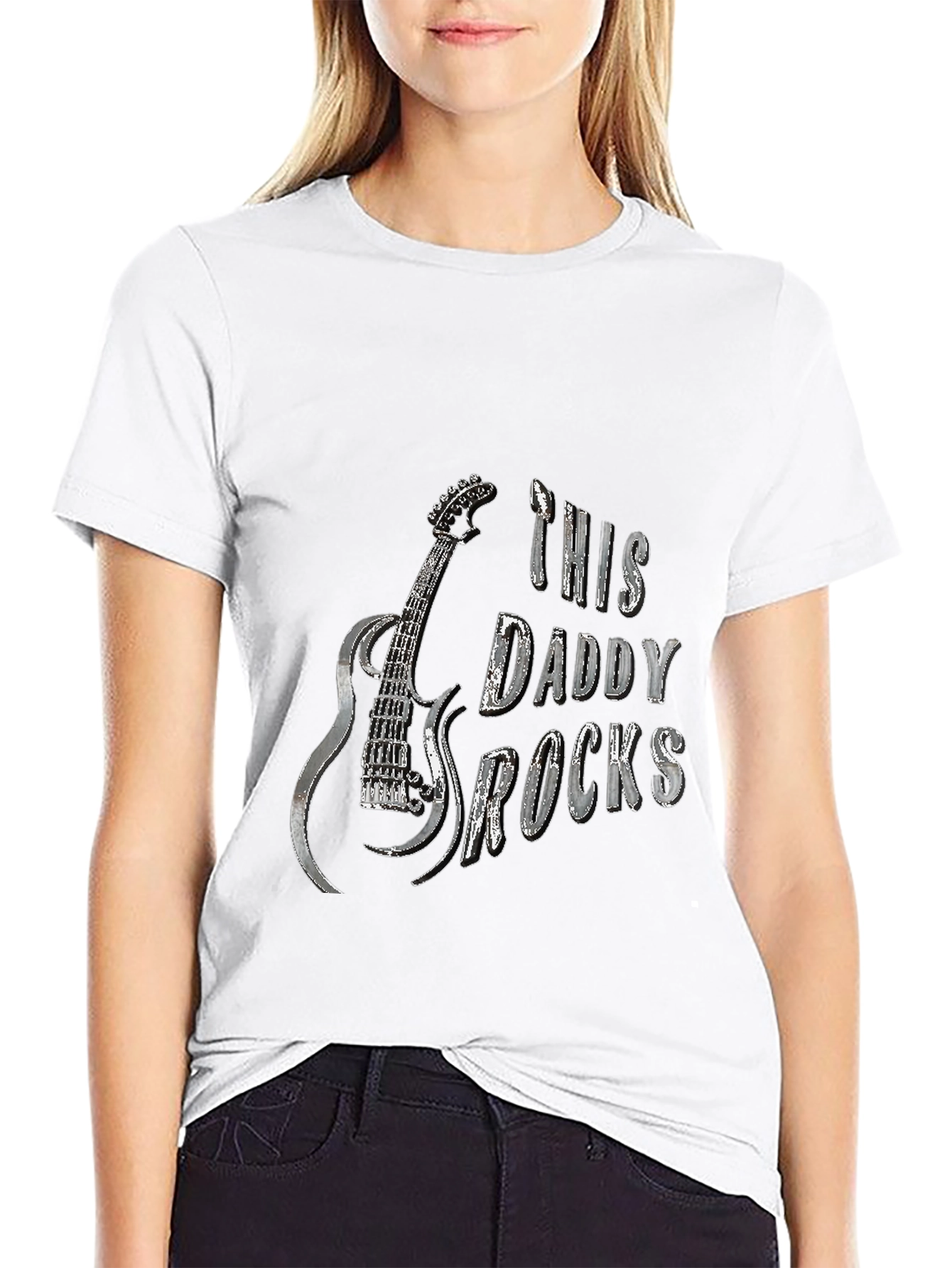 Black This Daddy Rocks T-Shirt - Guitar Graphic Tee view 9