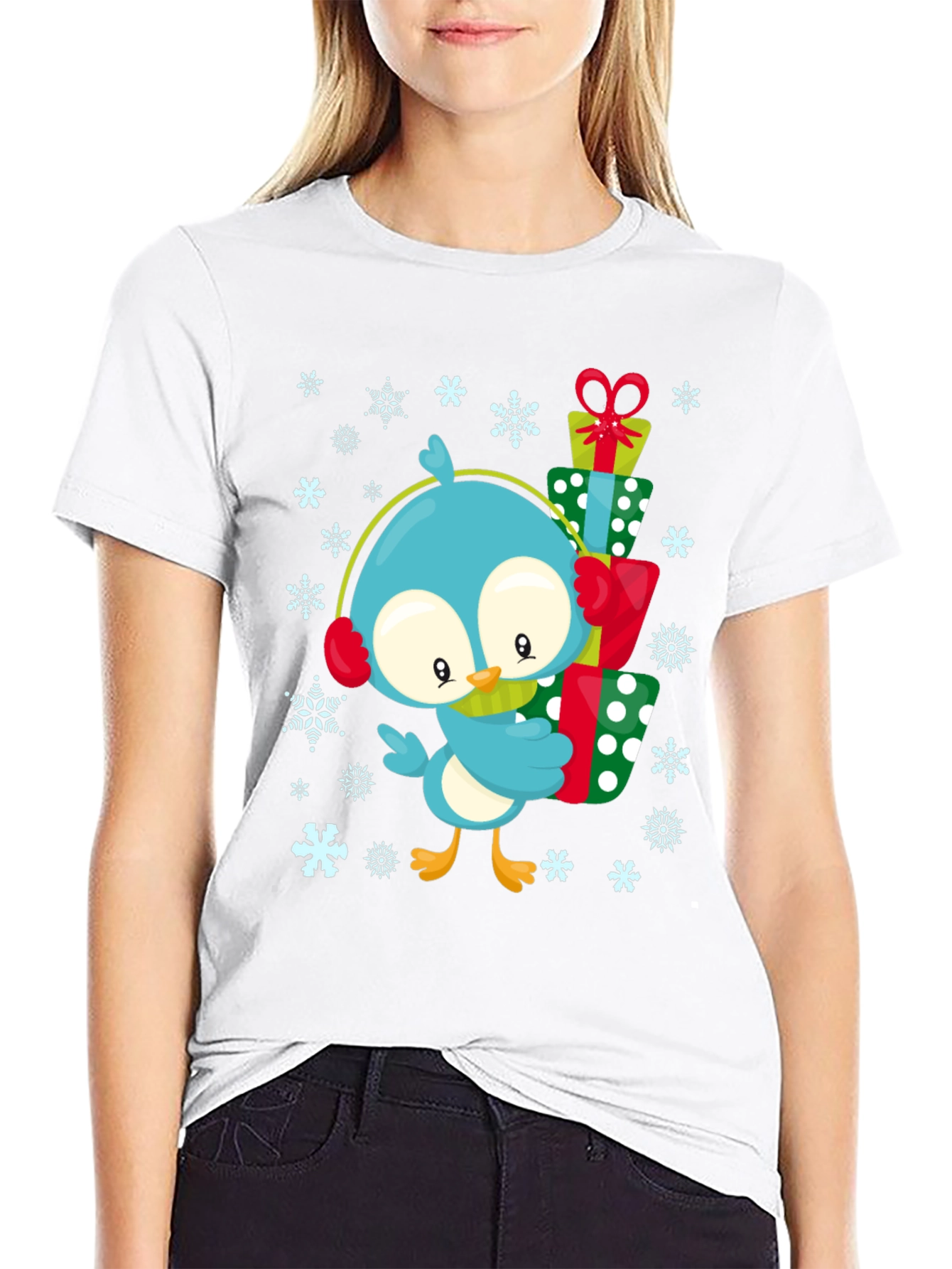 Black Festive Bird Gift T-Shirt - Holiday Cheer view 9