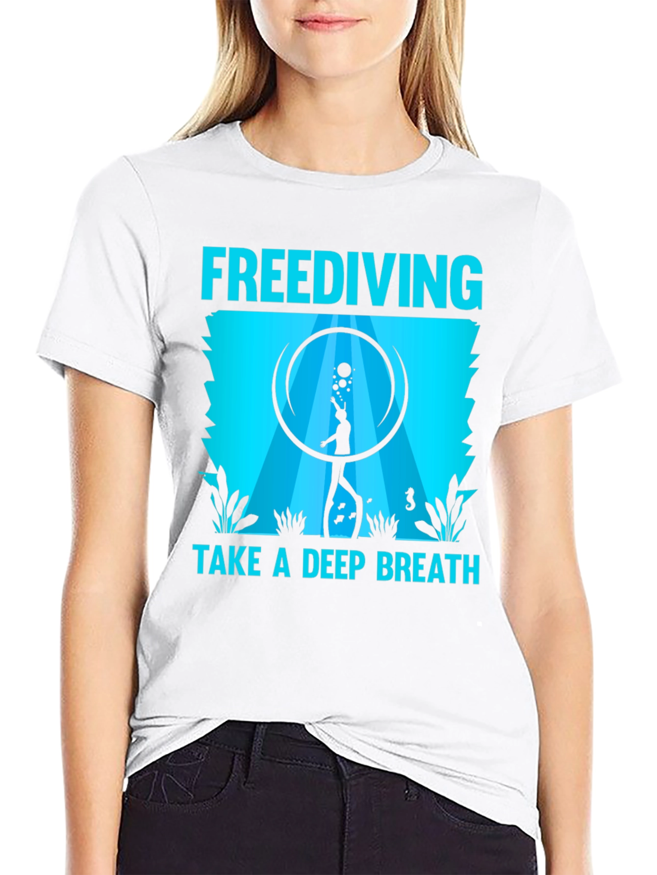 Black Freediving Take a Deep Breath Graphic T-Shirt view 9