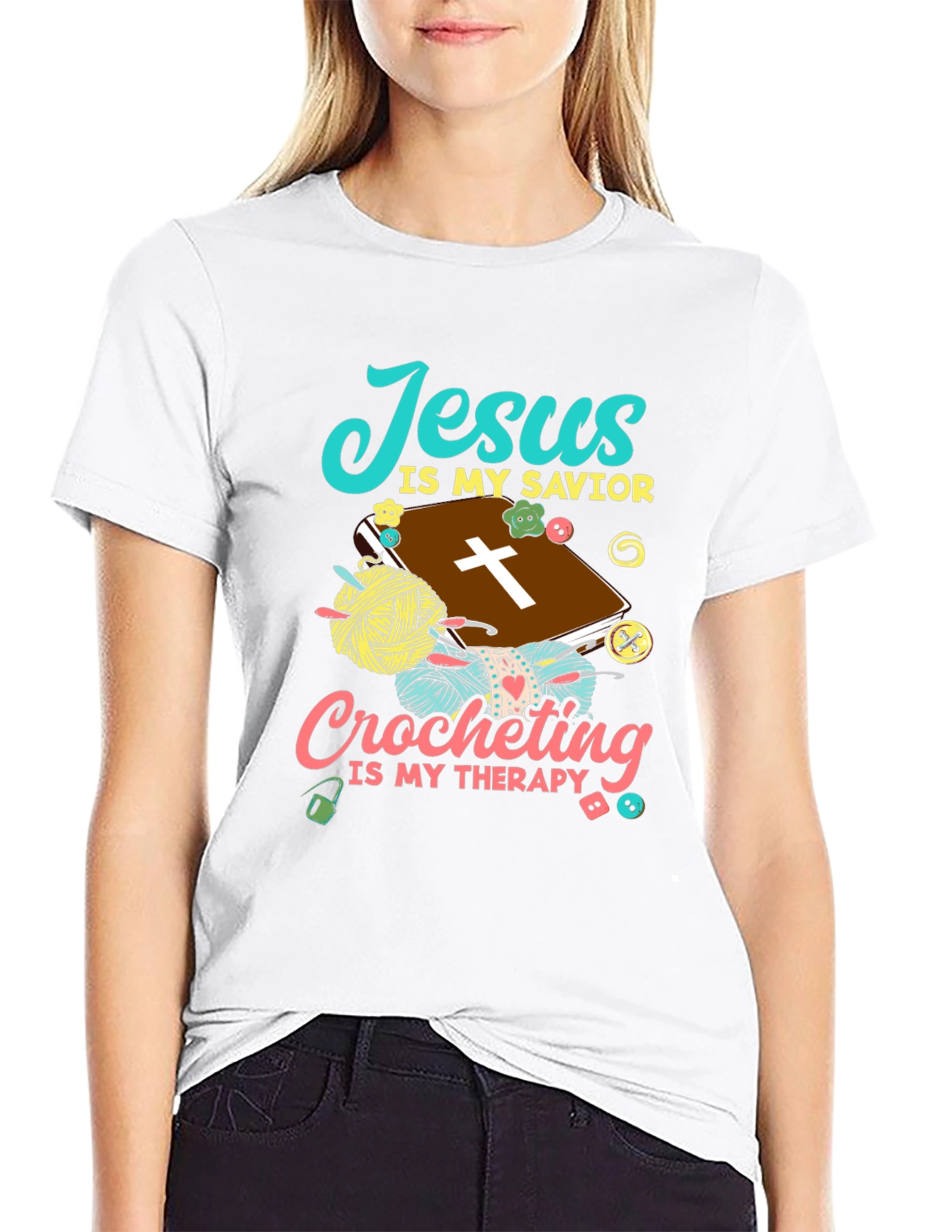Jesus Is My Savior Crocheting Therapy T-Shirt - 9
