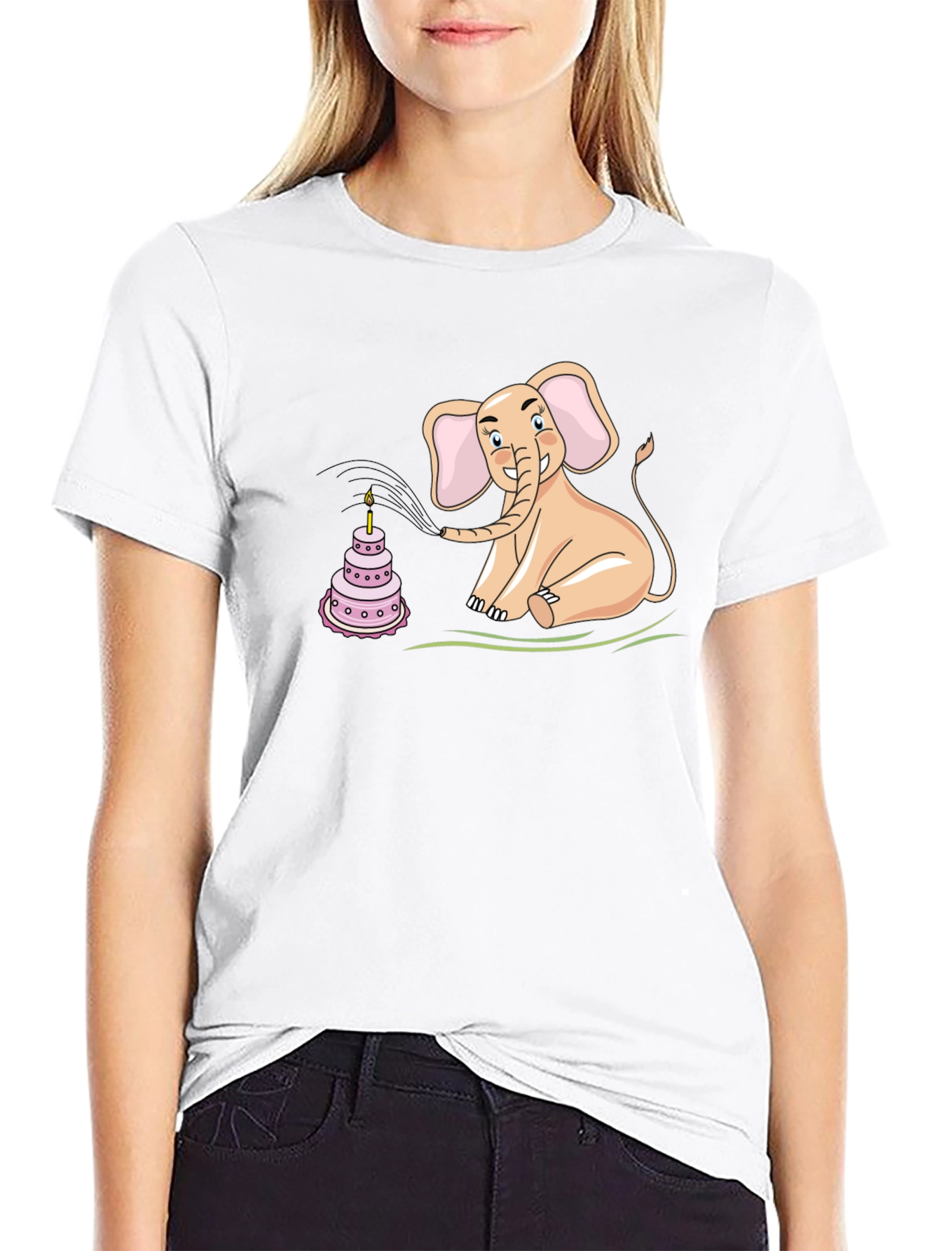 Black Elephant Blowing Out Birthday Cake Candle T-Shirt view 9
