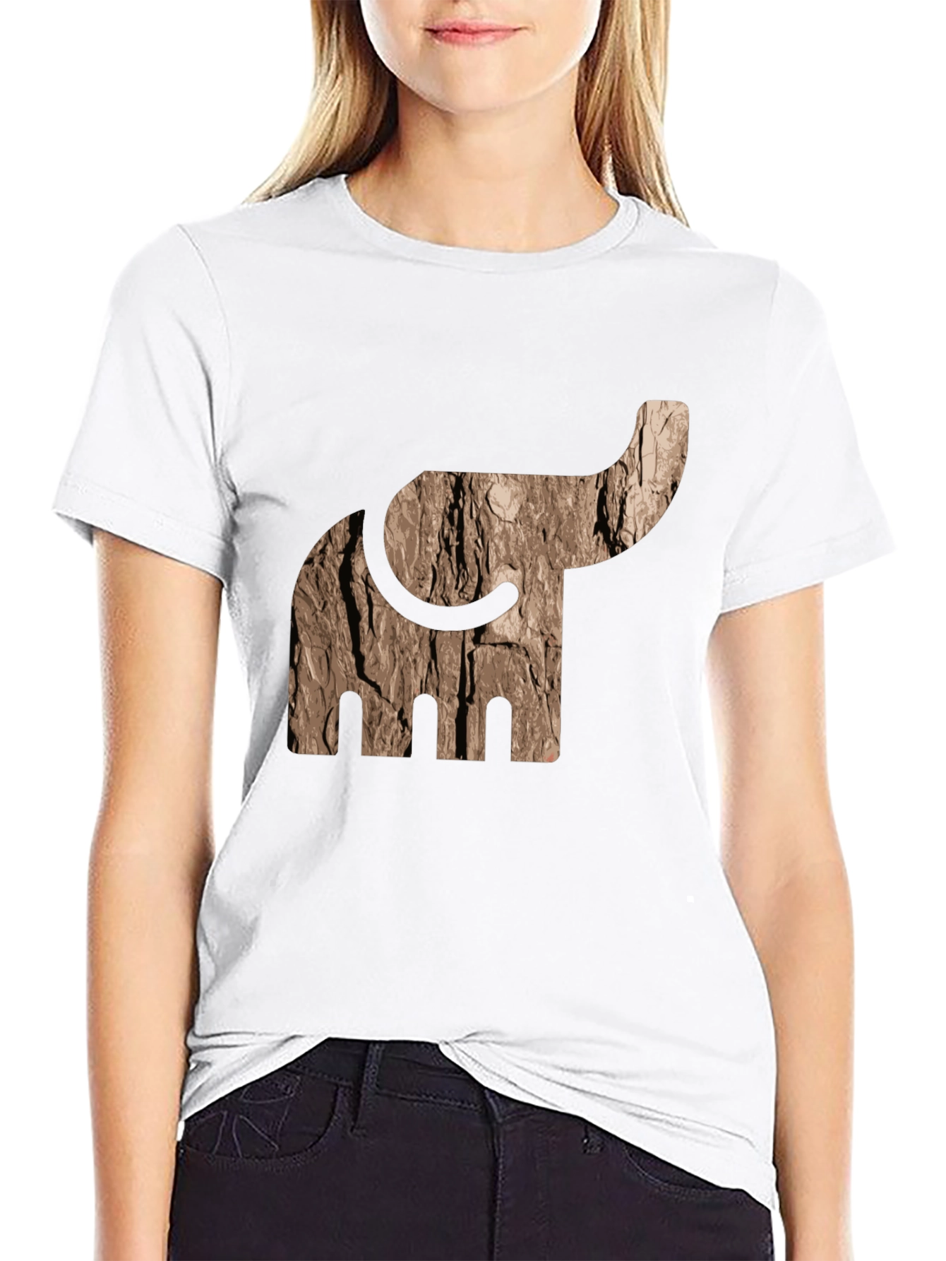 Black Abstract Elephant Tree Bark Print Black T-Shirt view 9