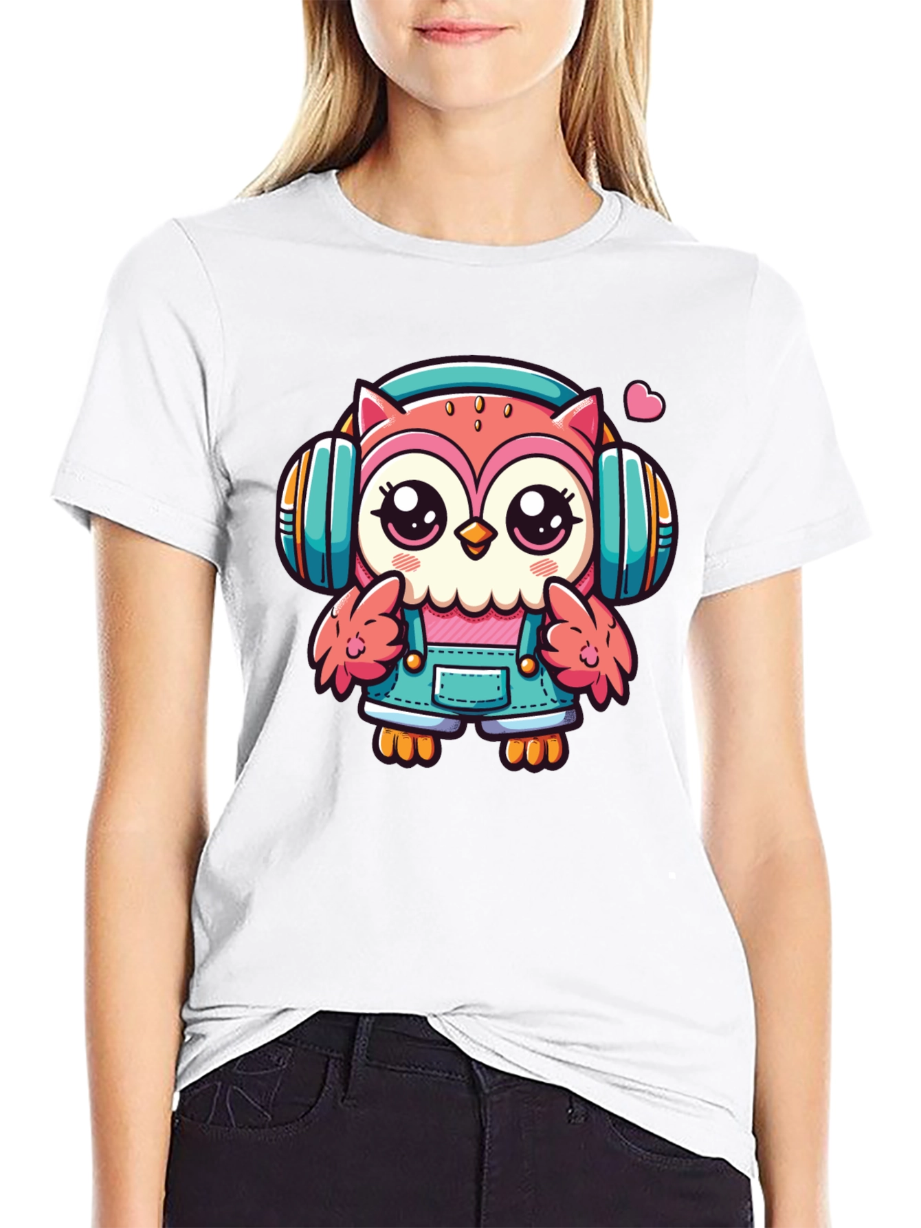 Black Owl DJ T-Shirt: Cute Cartoon Animal Tee view 9