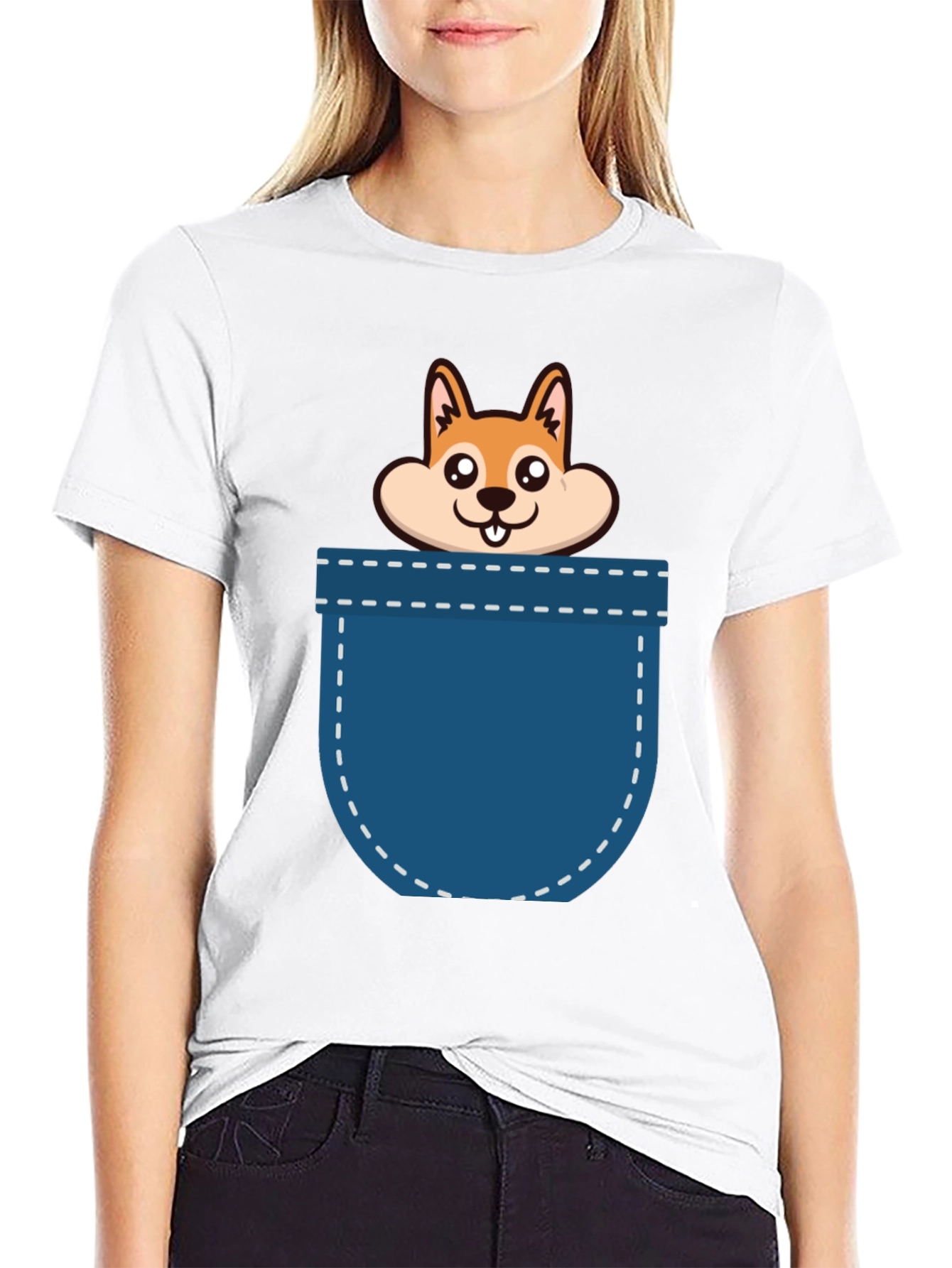 Black Cute Pocket Dog Graphic T-Shirt view 9