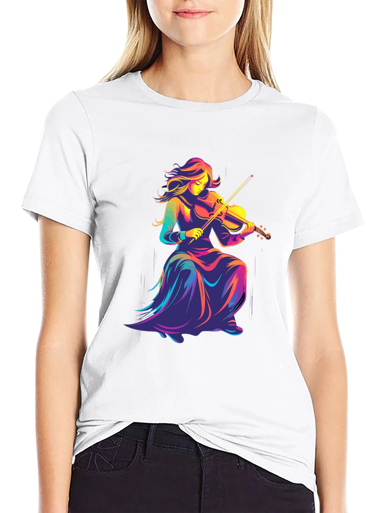 Black Vibrant Violinist Graphic Tee - Black Cotton Comfort view 9