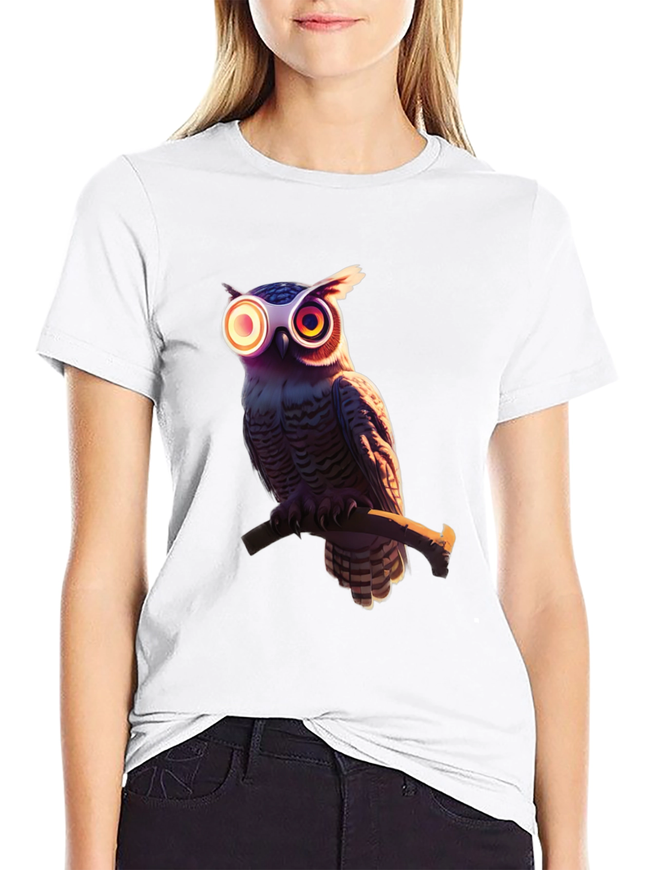 Black Cool Owl Graphic Tee - Black Cotton Blend view 9