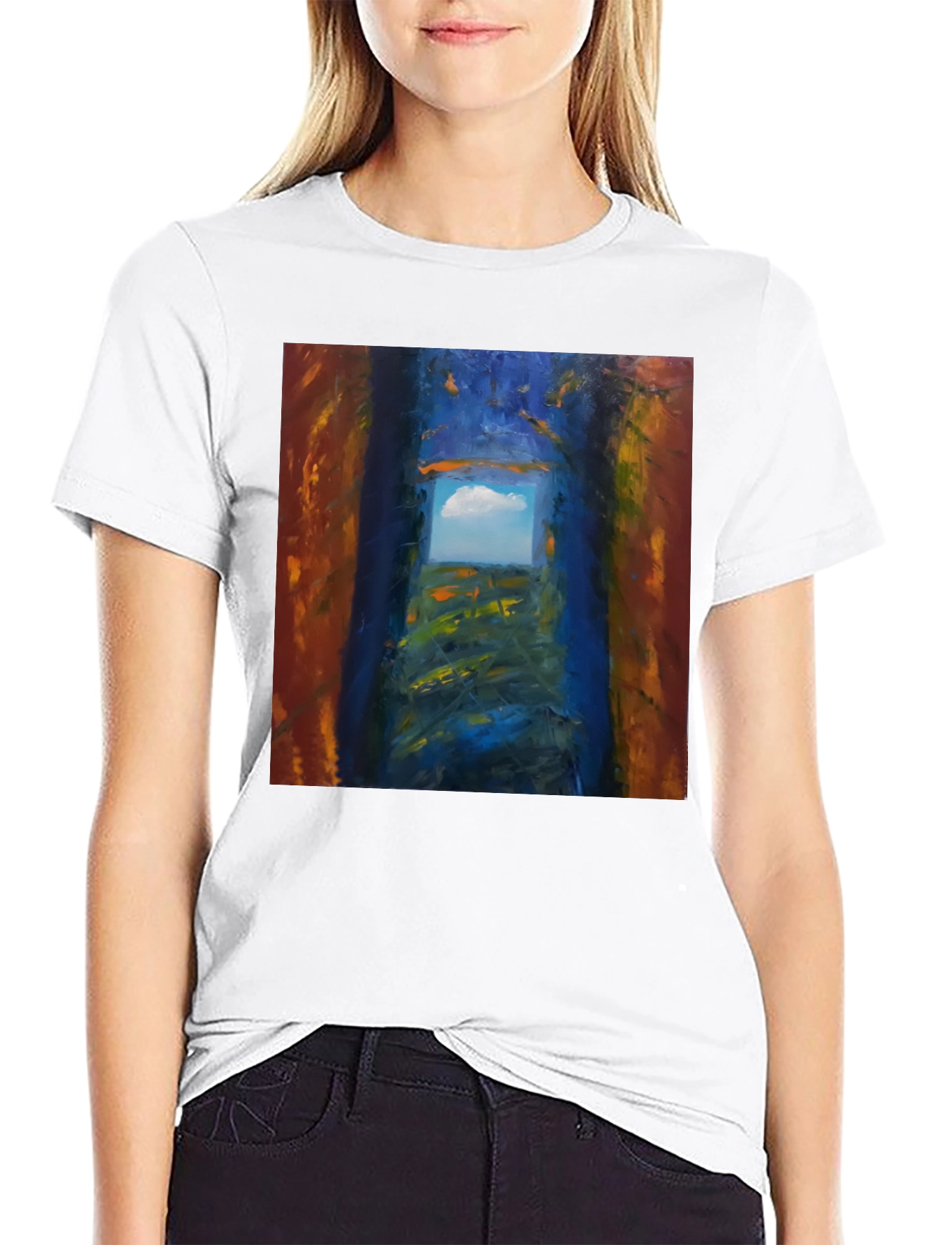 Black Abstract Art T-Shirt - Artistic Landscape Print view 9