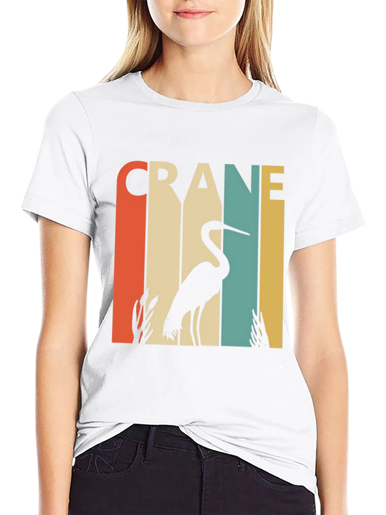 Black Vintage Crane Bird T-Shirt - Retro Design view 9