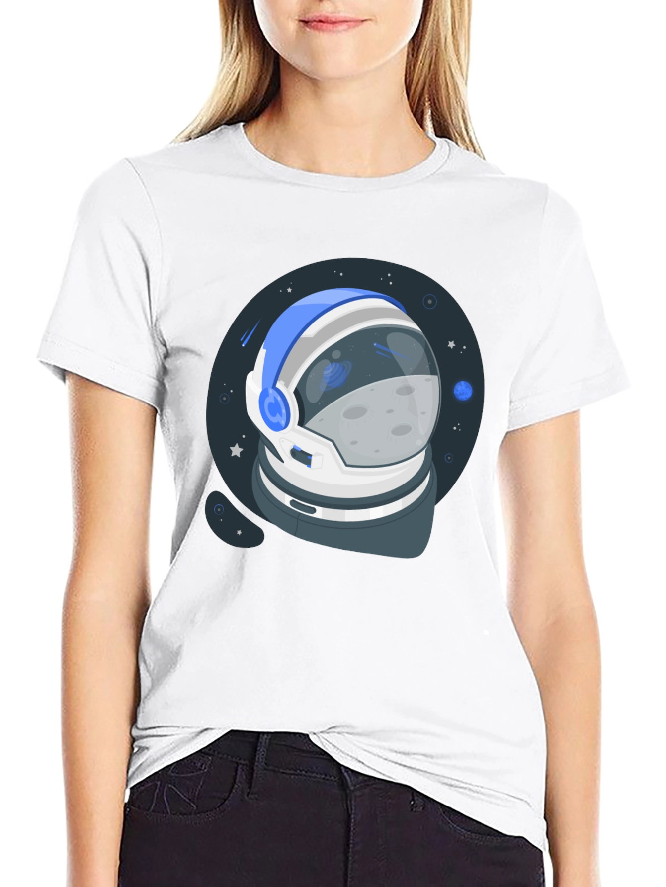 Black Astronaut Helmet Graphic Black T-Shirt view 9
