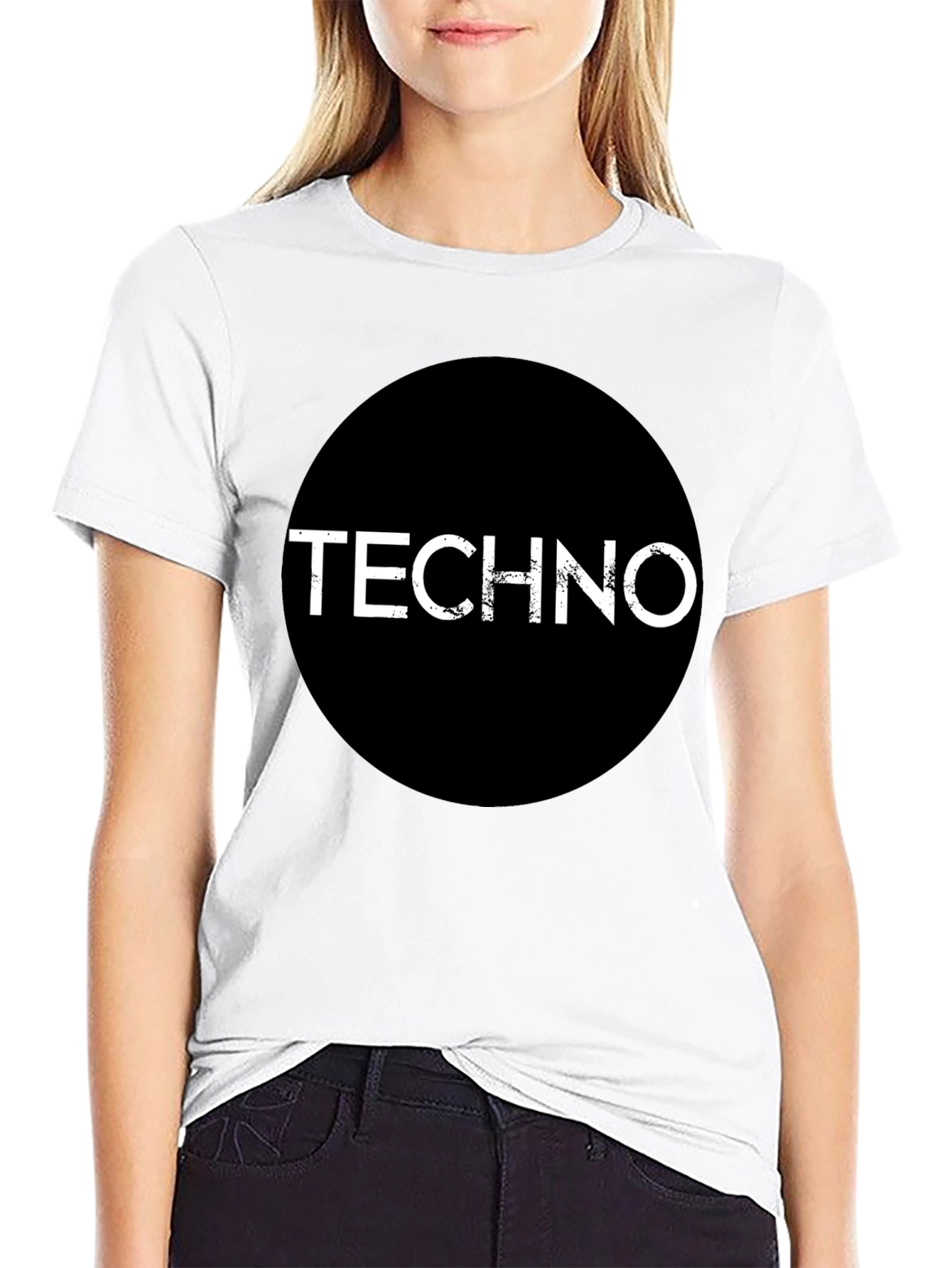 Black Techno Music Graphic T-Shirt - Black Round Design view 9
