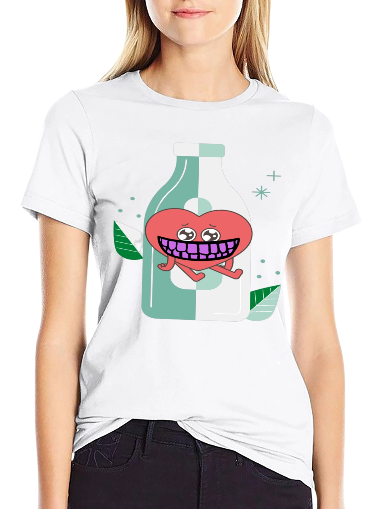 Black Cartoon Heart in a Bottle Black T-Shirt view 9