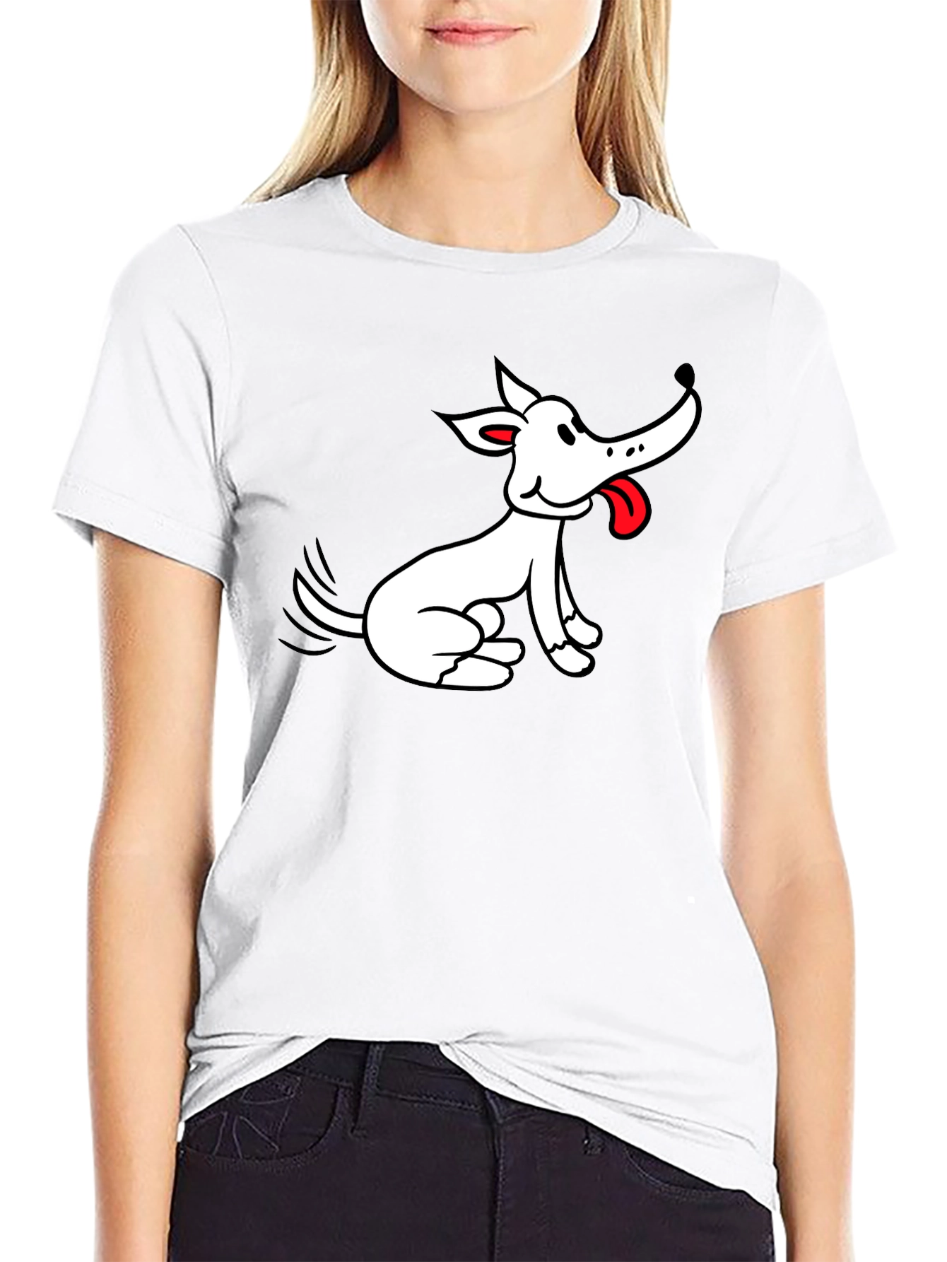Black Cartoon Dog Graphic Black T-Shirt view 9
