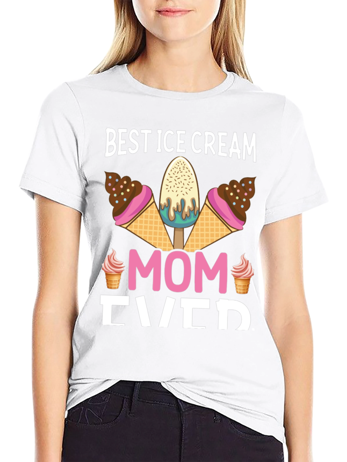 Black Best Ice Cream Mom Ever Graphic T-Shirt view 9