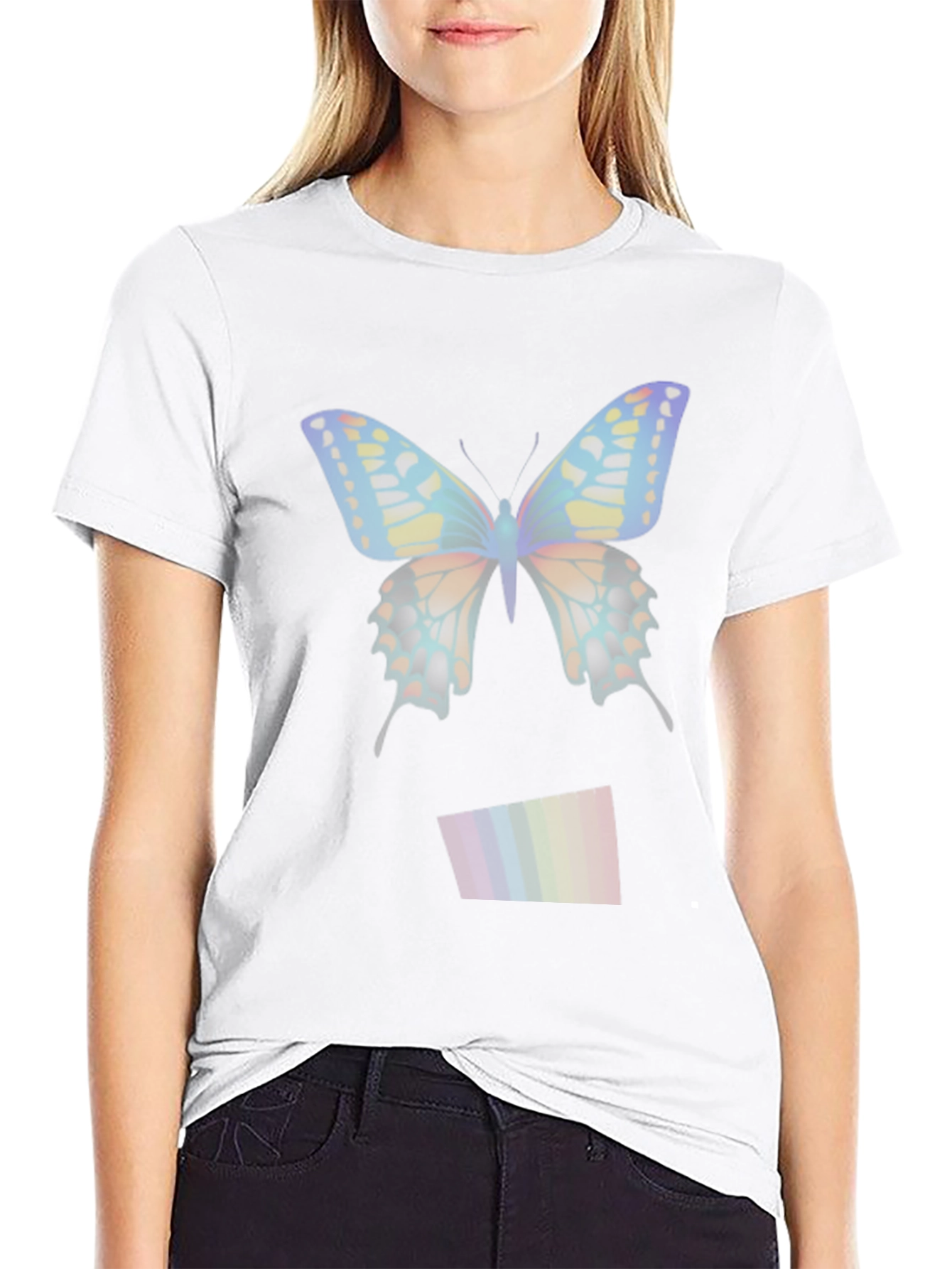 Black Butterfly Rainbow Men's Black T-Shirt view 9
