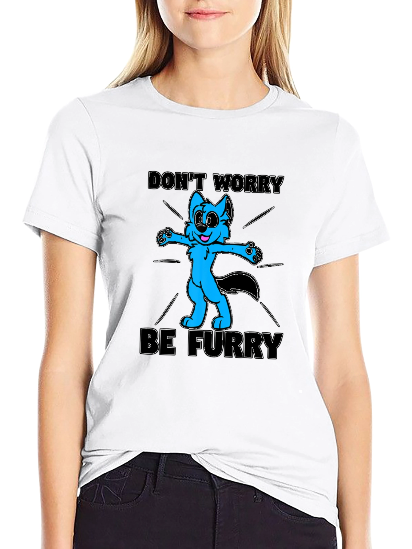 Black Don't Worry Be Furry T-Shirt view 9
