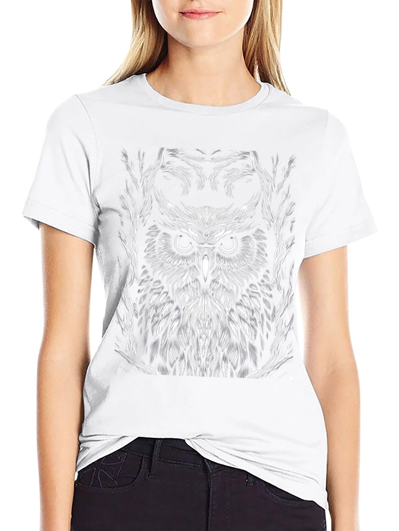 Black Owl Graphic Tee - Black Cotton T-Shirt view 9