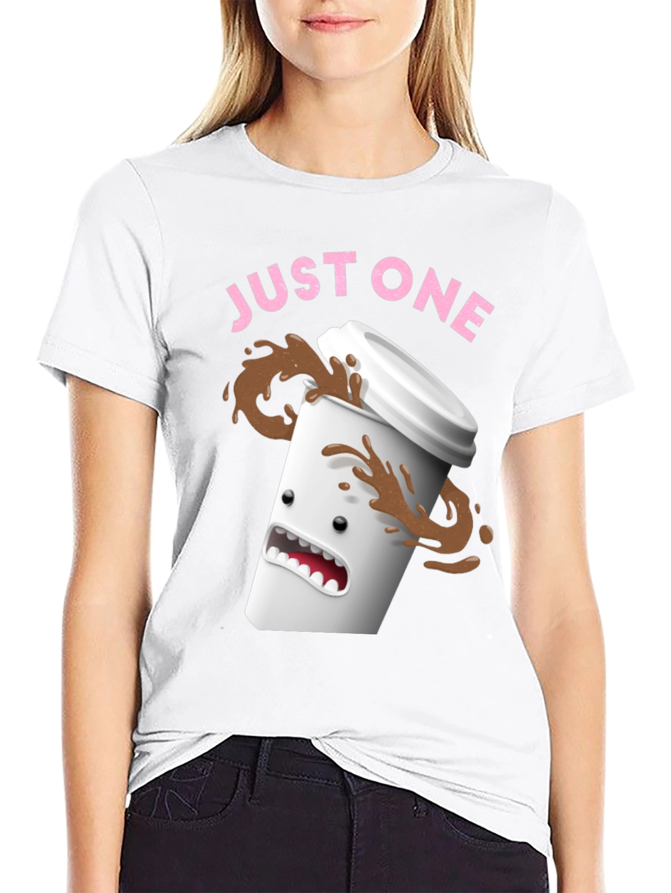 Black Just One Coffee T-Shirt - Funny Spilled Coffee Graphic Tee view 9