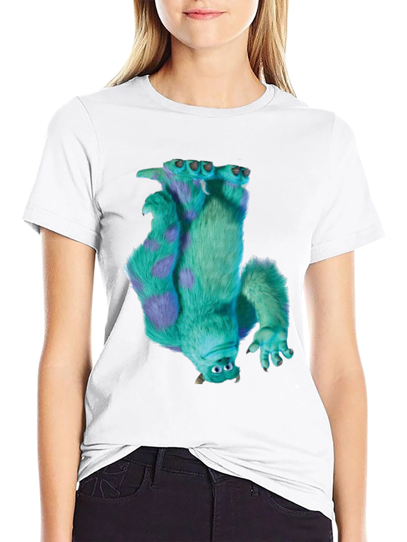 Black Monster Tee - Upside Down Fuzzy Monster Graphic Black T-Shirt view 9