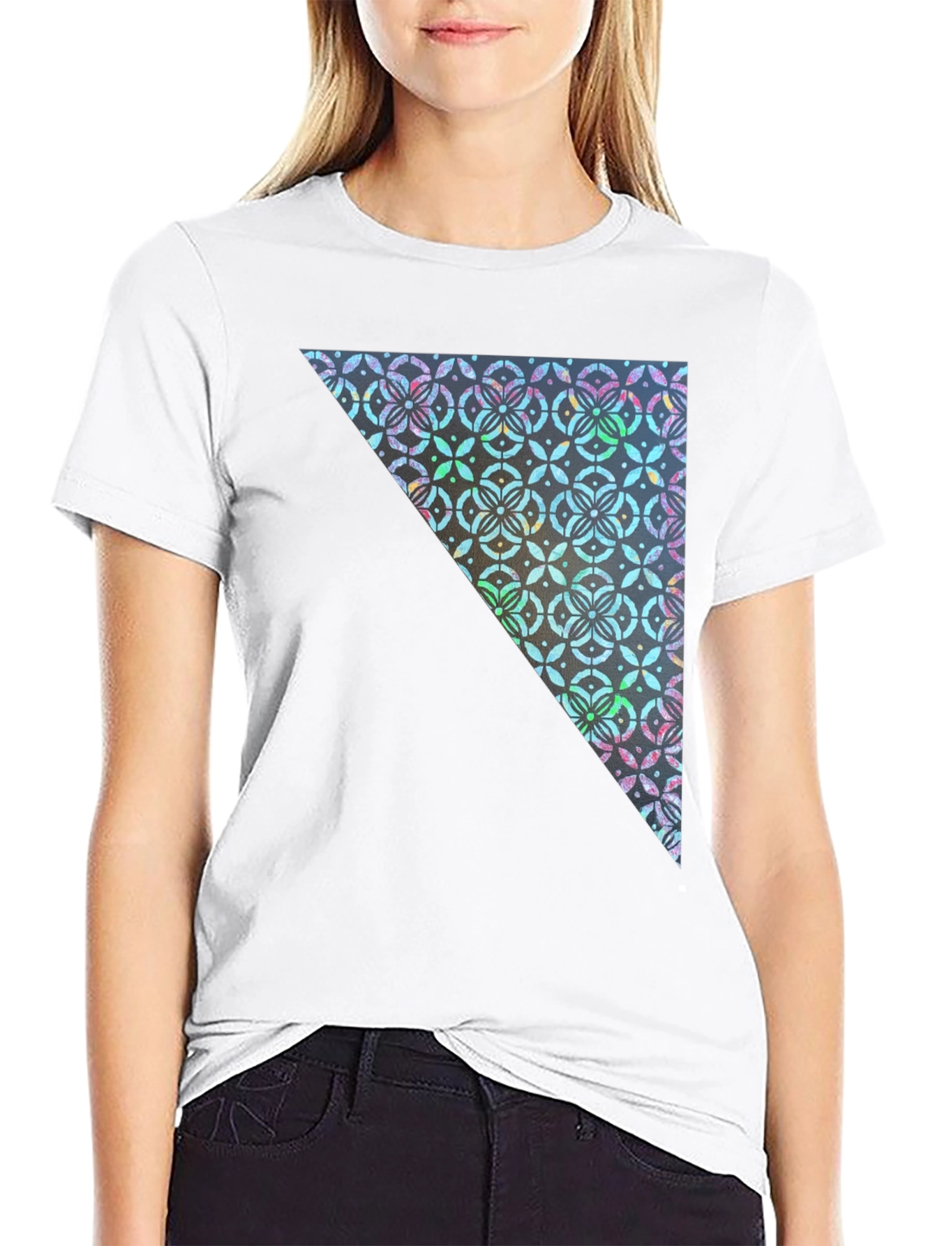 Black Geometric Triangle Print Crew Neck Tee view 9