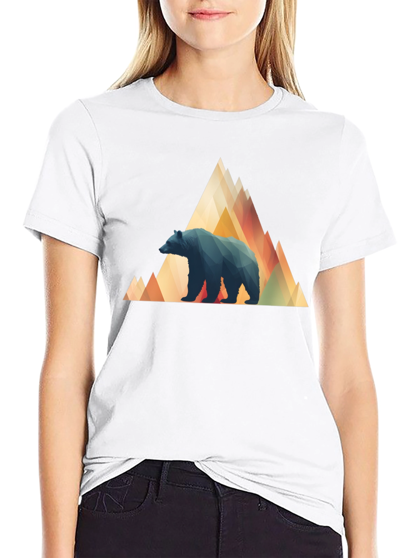 Black Geometric Bear Mountain Tee - Stylish Black T-Shirt view 9