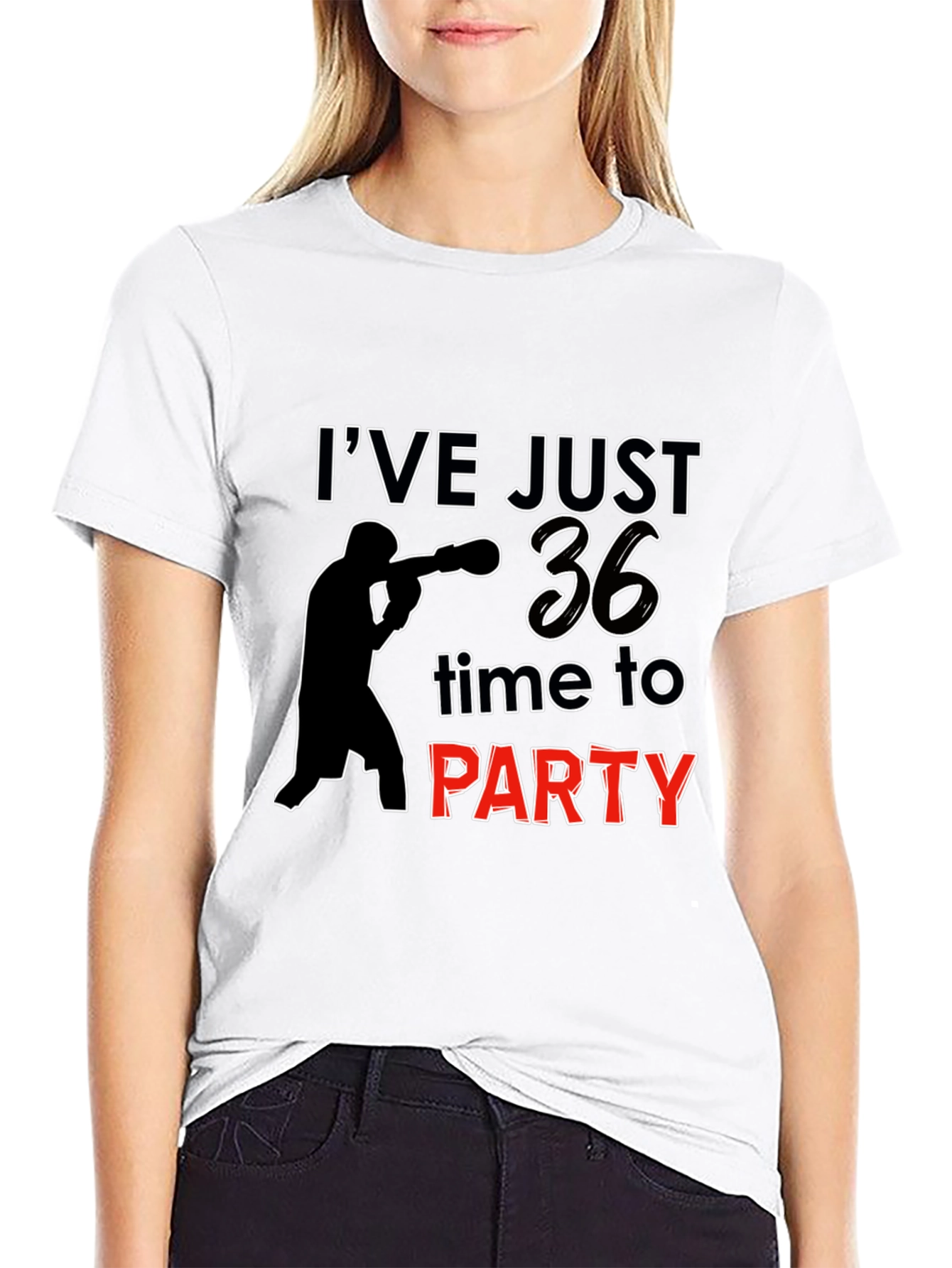 Black 36th Birthday Party T-Shirt: Boxing Silhouette view 9
