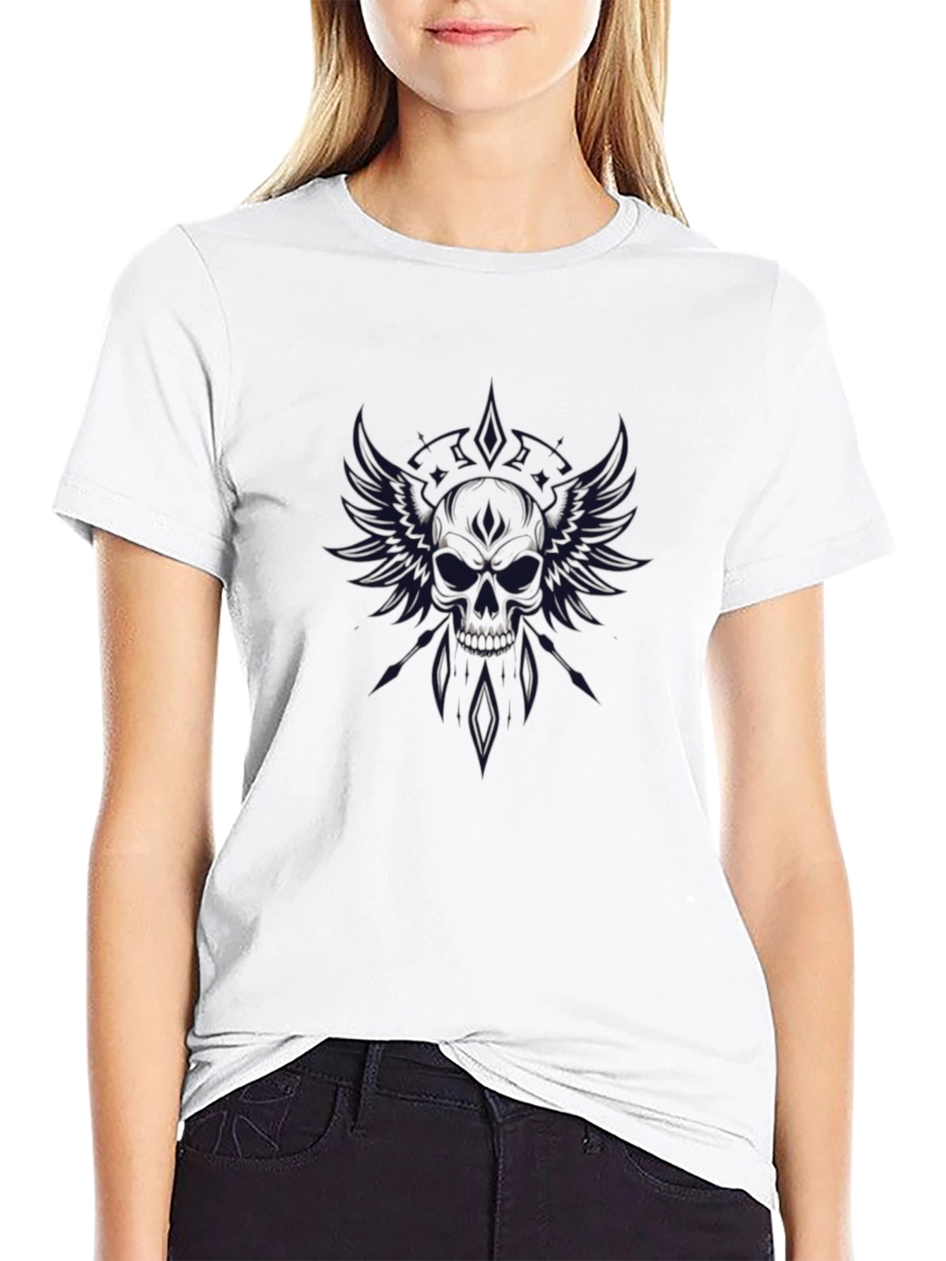 Black Winged Skull Graphic Black T-Shirt view 9