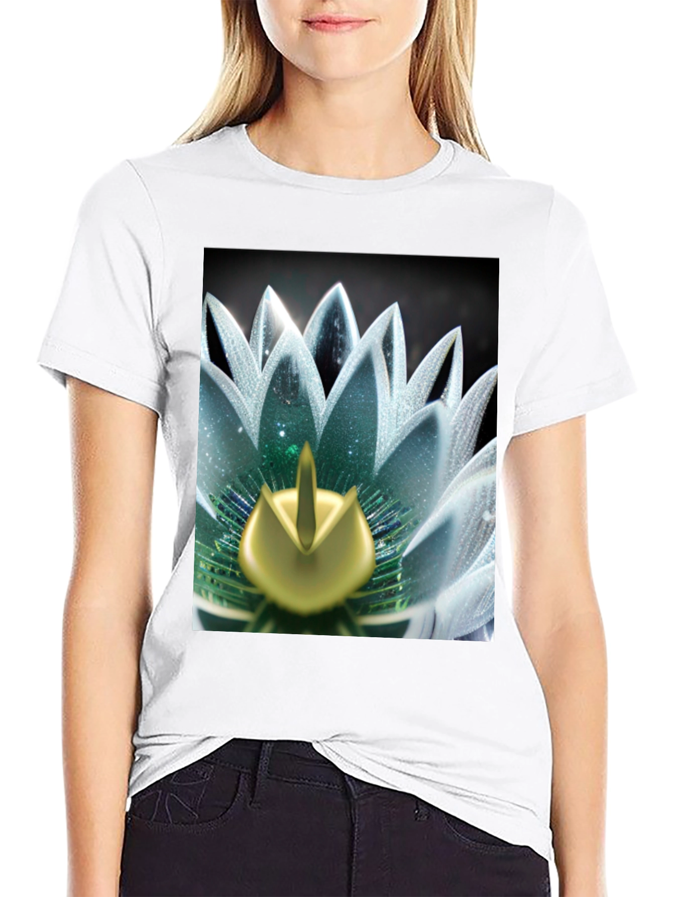 Black Lotus Flower Graphic Tee - Black Cotton Blend view 9