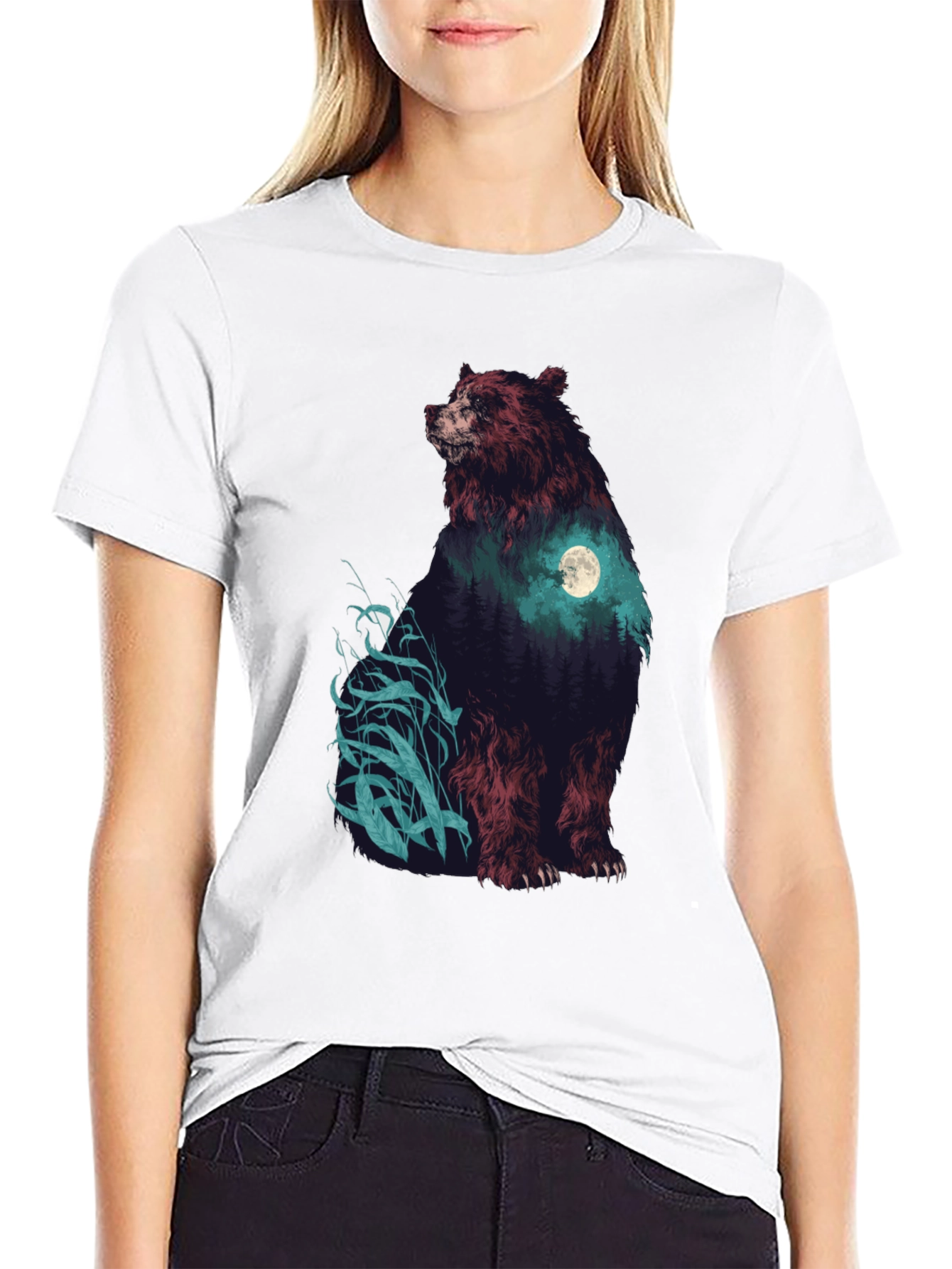 Black Bear Forest Moon Graphic T-Shirt view 9