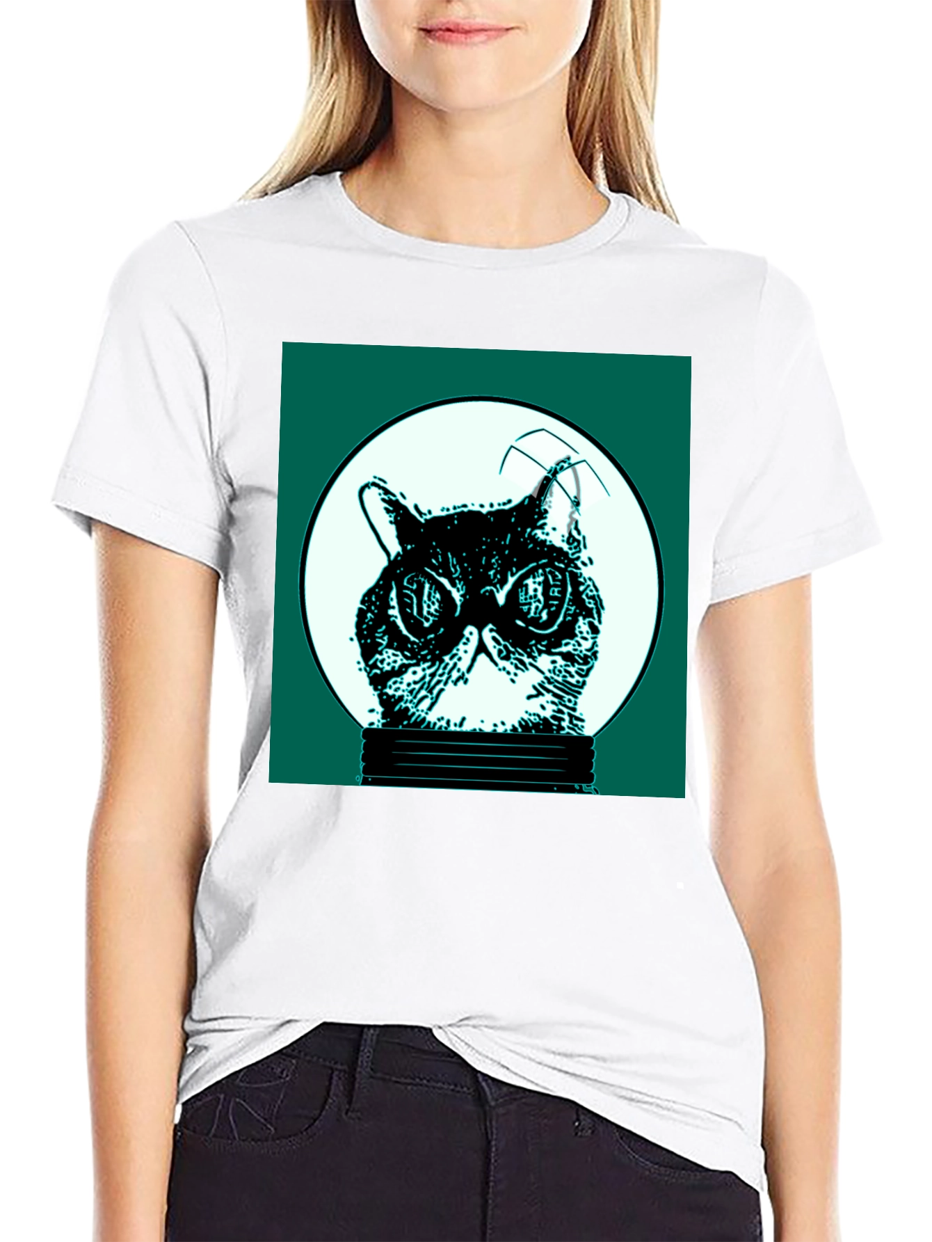 Black Cool Cat in Bulb Graphic Tee view 9