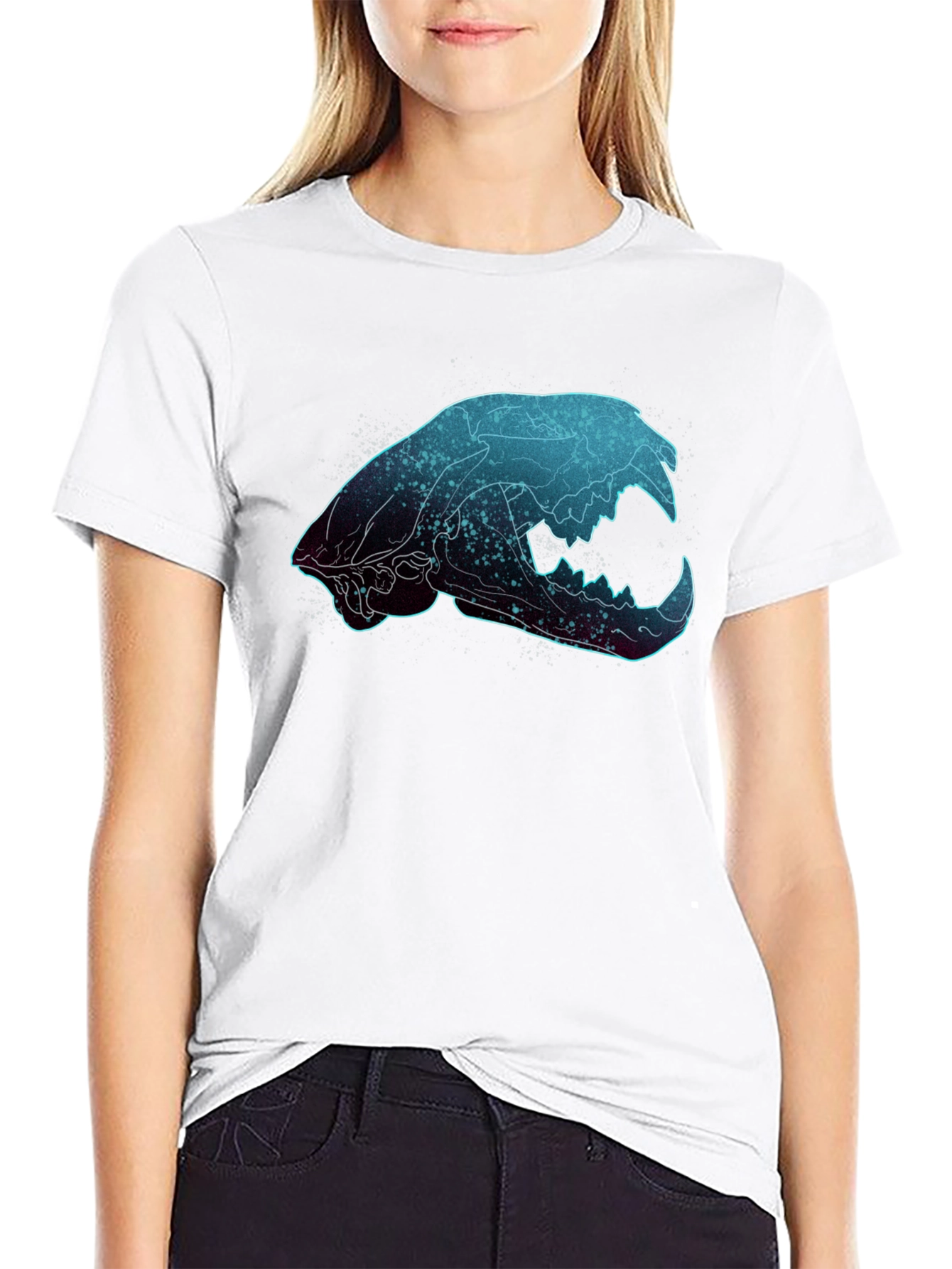 Black Galaxy Cat Skull Graphic T-Shirt view 9