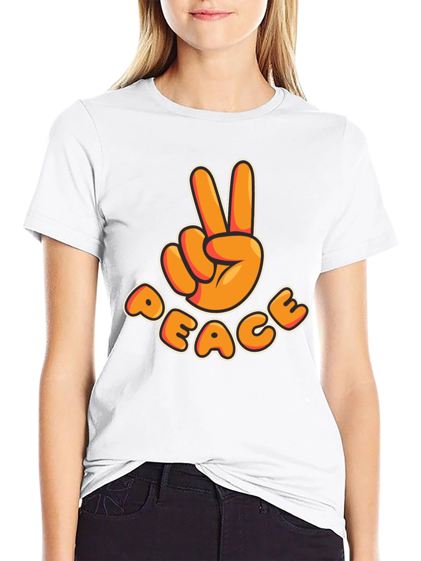 Black Peace Sign T-Shirt - Retro Cartoon Design view 9