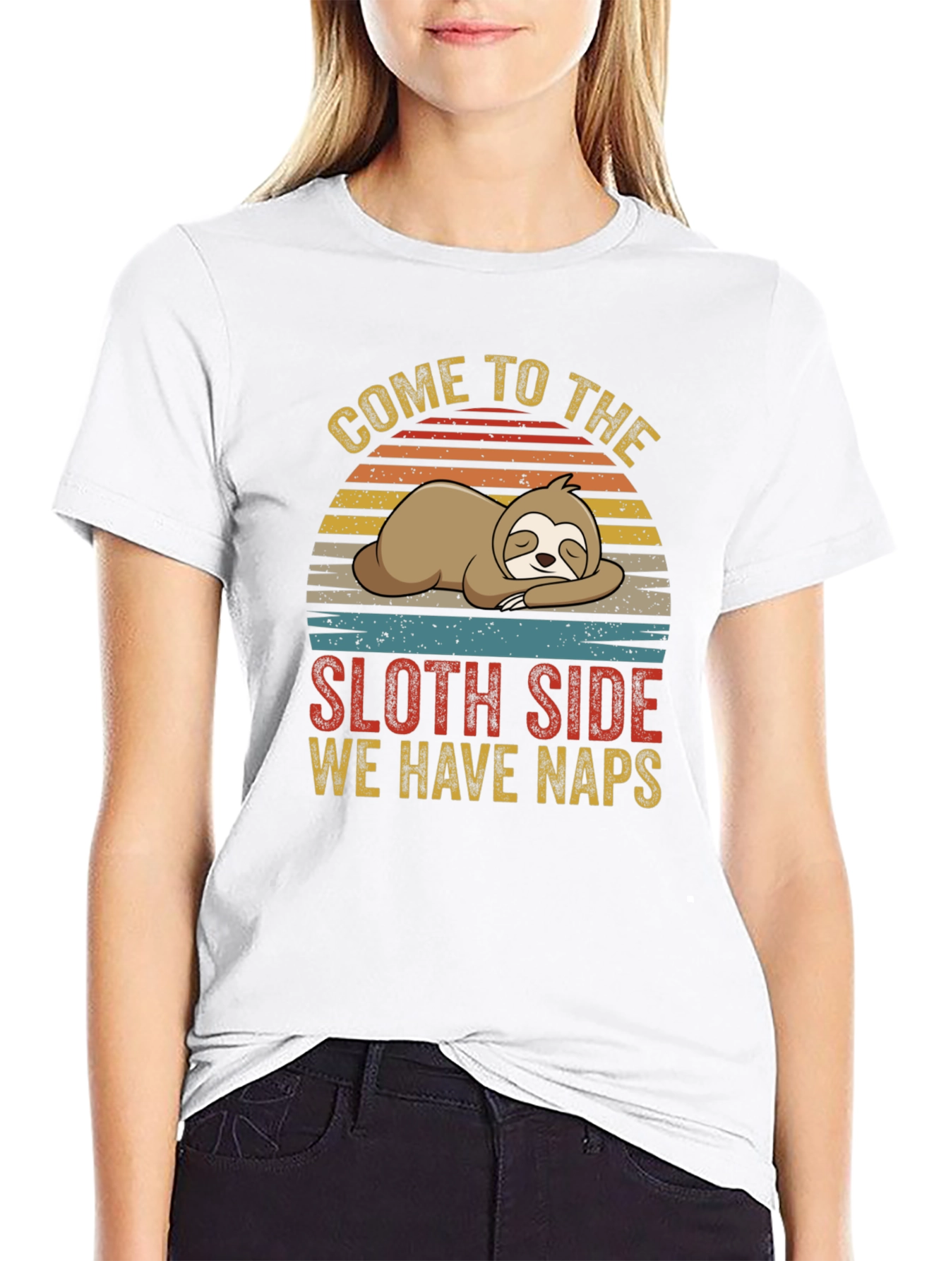 Black Come to the Sloth Side We Have Naps Graphic T-Shirt view 9