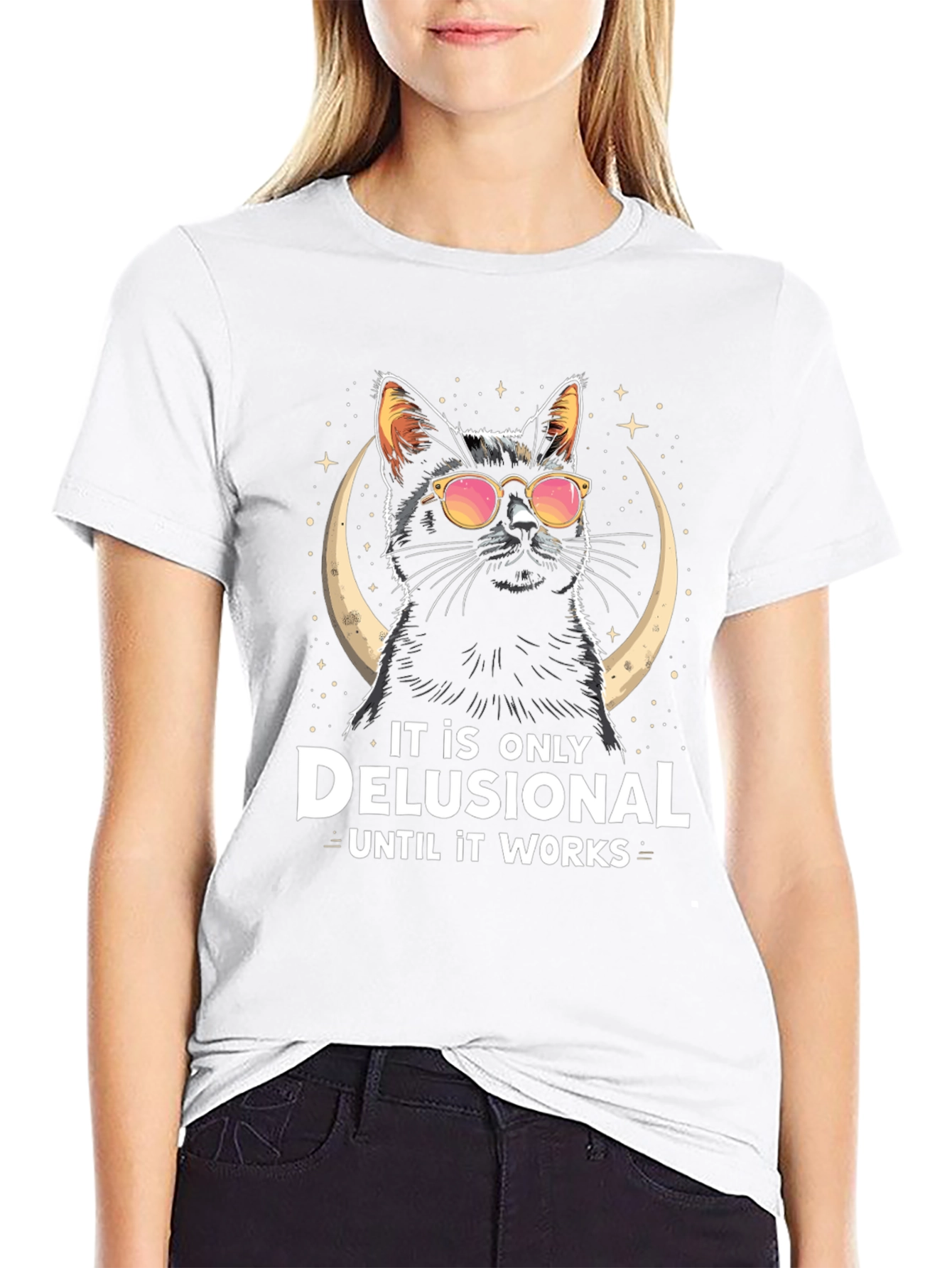 Black Delusional Cat T-Shirt - Funny Novelty Tee view 9