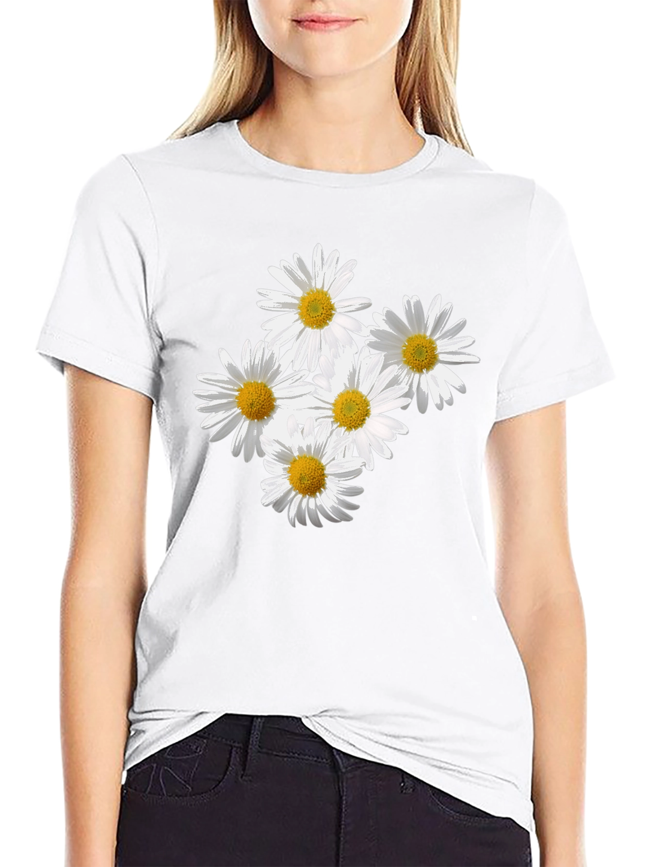 Black Daisy Flower Graphic Black T-Shirt view 9