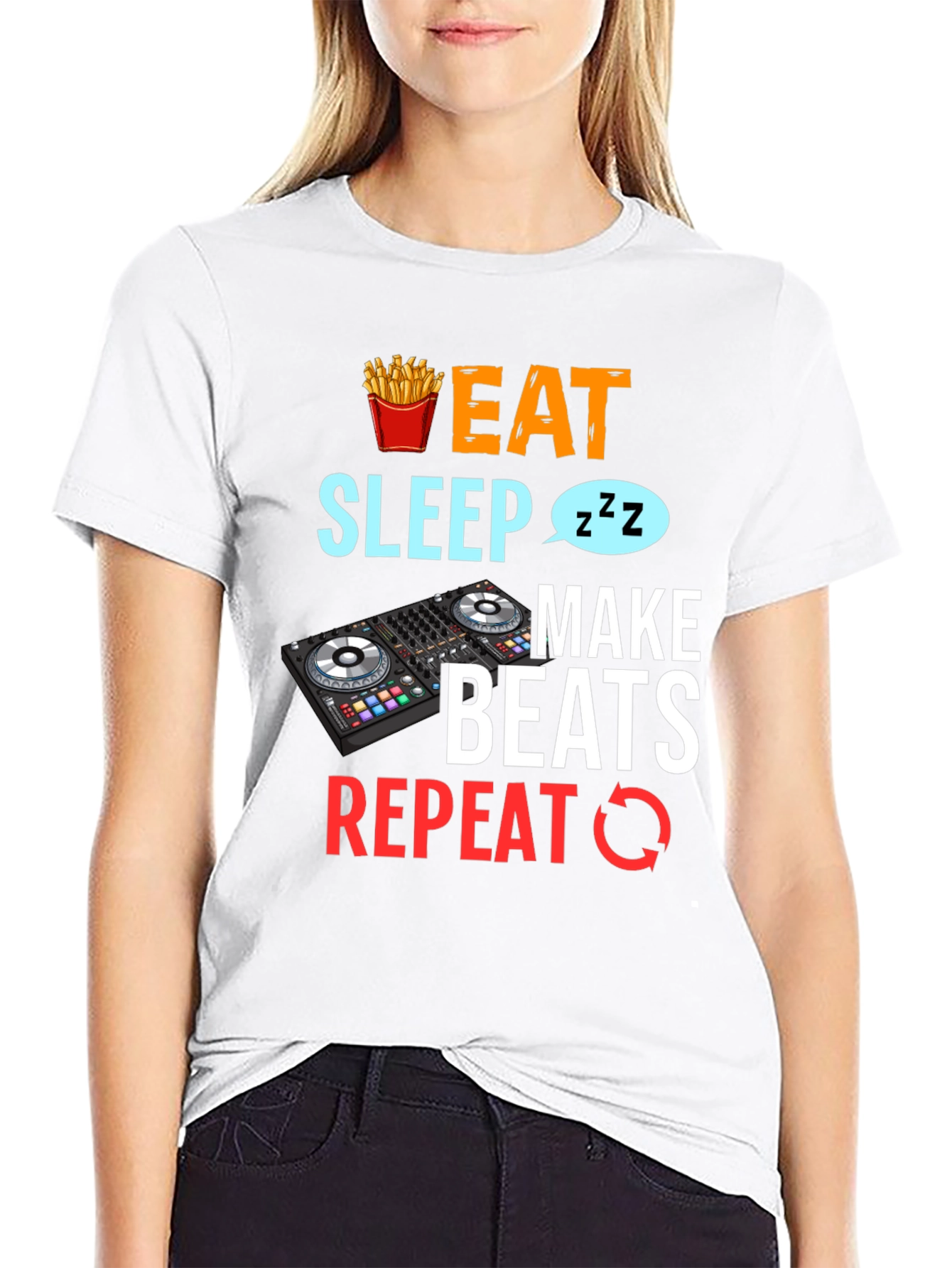 Black Eat Sleep Make Beats Repeat Graphic T-Shirt view 9