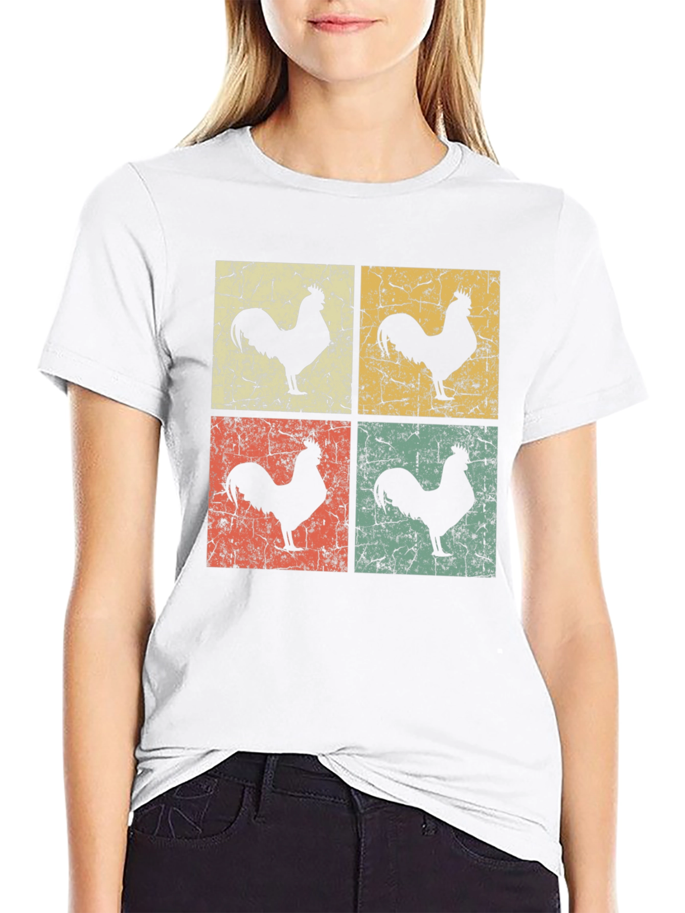 Black Vintage Rooster Graphic T-Shirt - Retro Chicken Design view 9