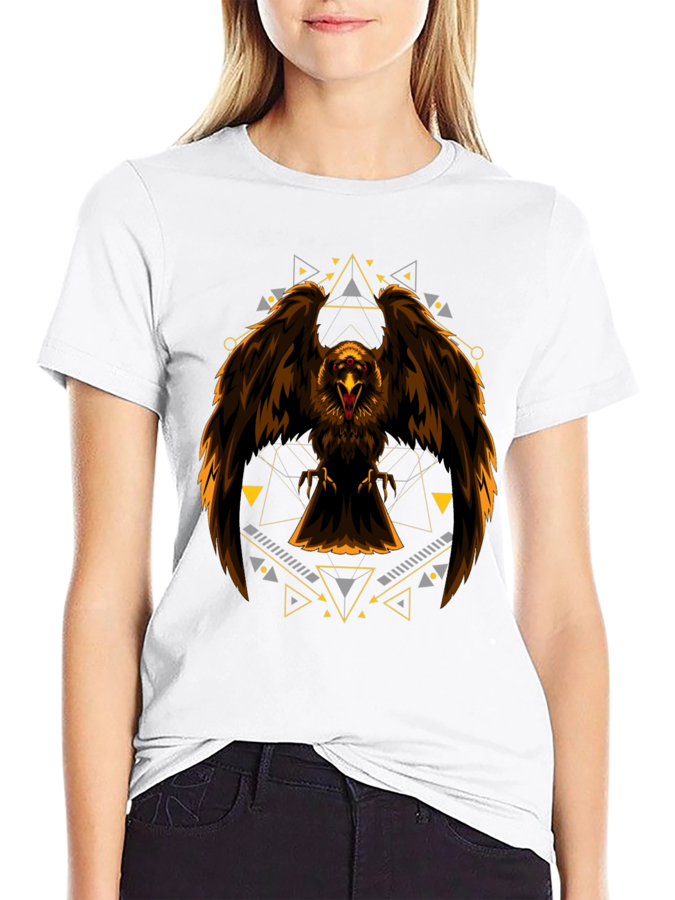 Black Eagle Geometric Print Black T-Shirt view 9