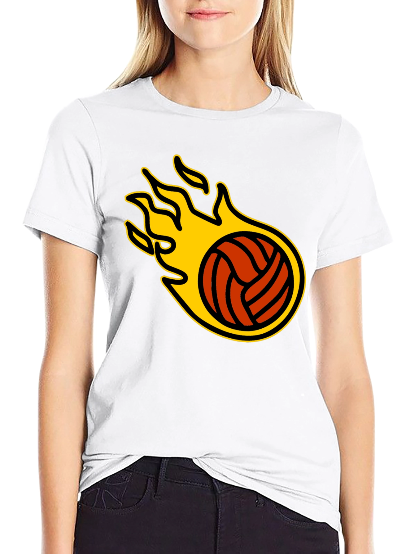 Black Flaming Volleyball Graphic T-Shirt view 9
