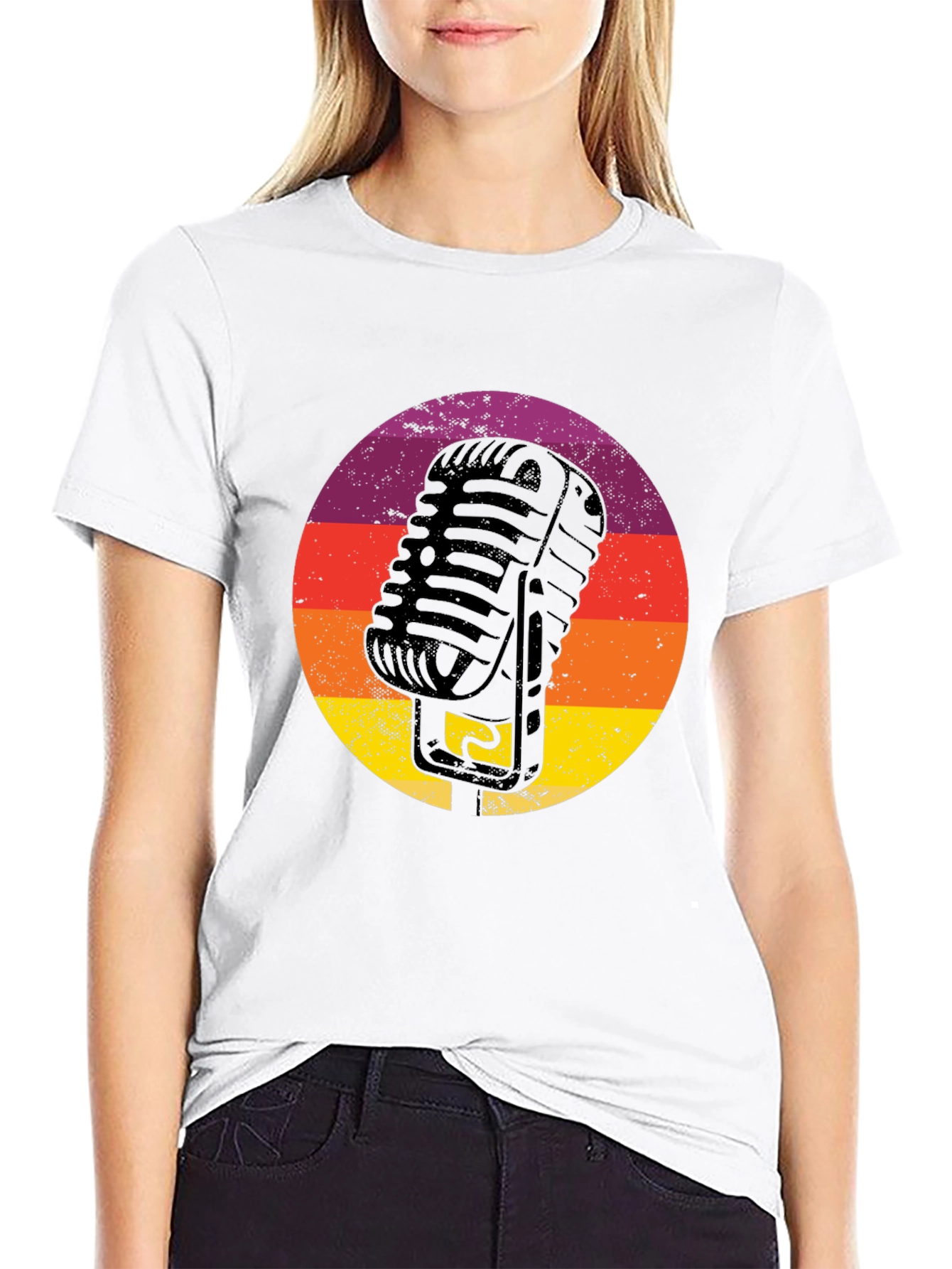 Black Retro Microphone T-Shirt - Vintage Vocal Style view 9