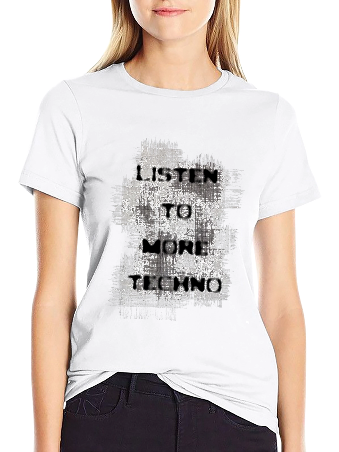Black Listen To More Techno Graphic Tee - Black Cotton T-Shirt view 9