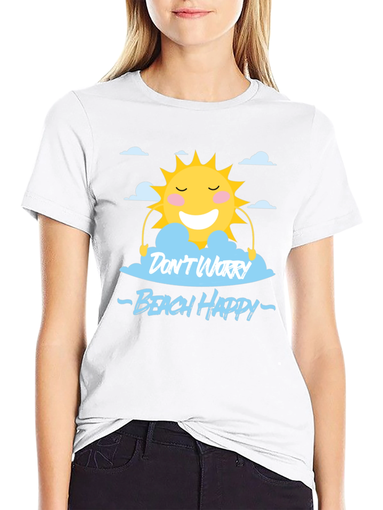 Black Don't Worry Beach Happy Black T-Shirt view 9