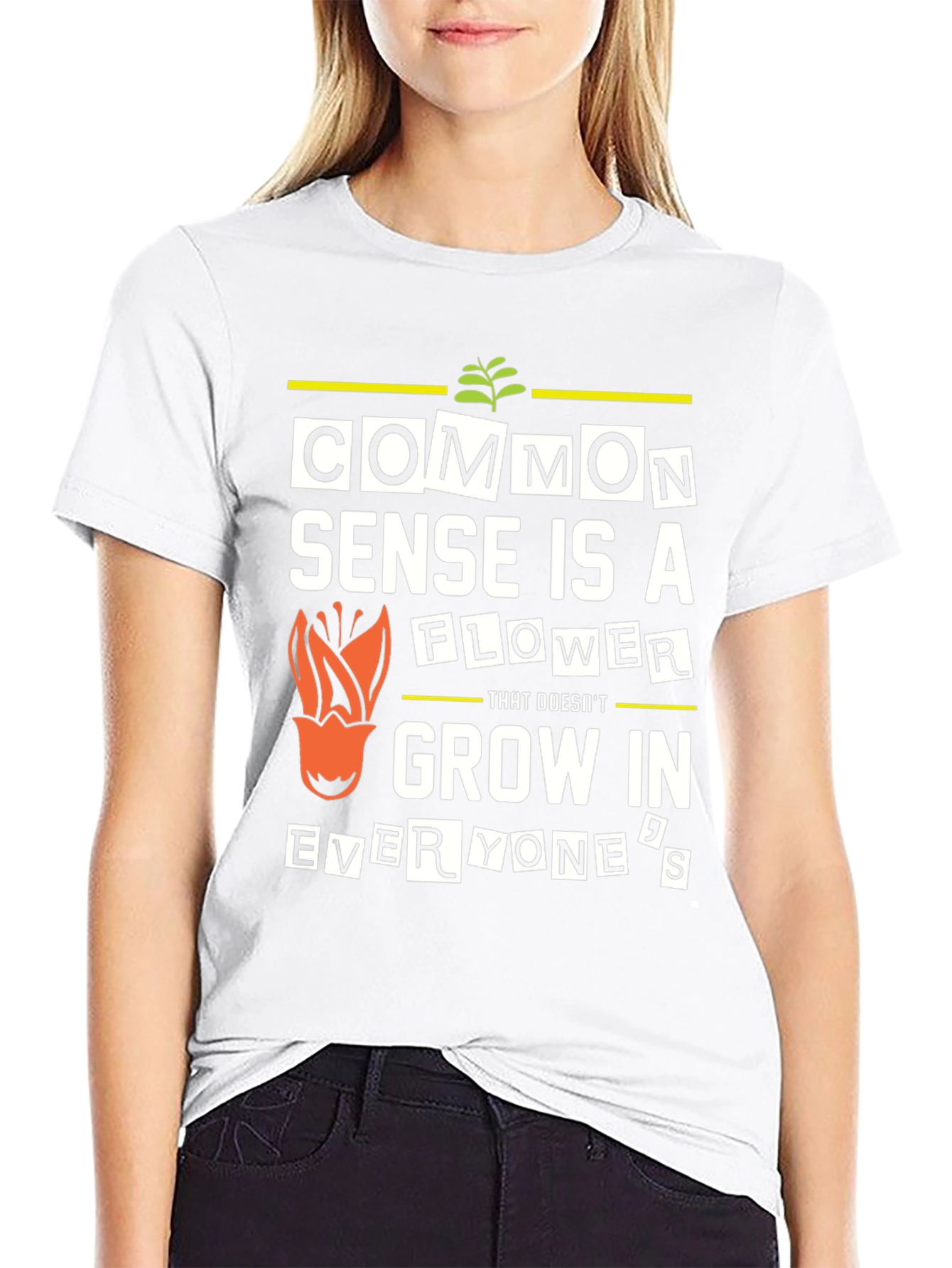Black Common Sense Flower Graphic T-Shirt view 9