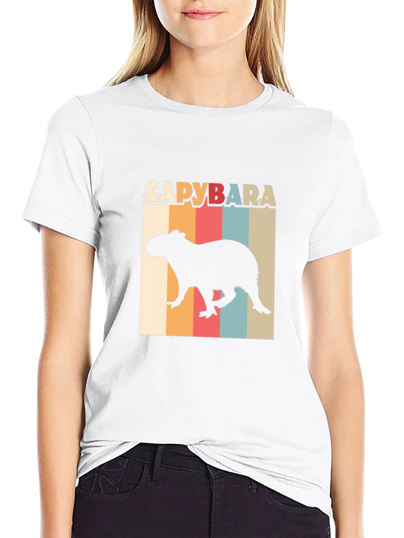 Black Capybara Retro Style T-Shirt view 9