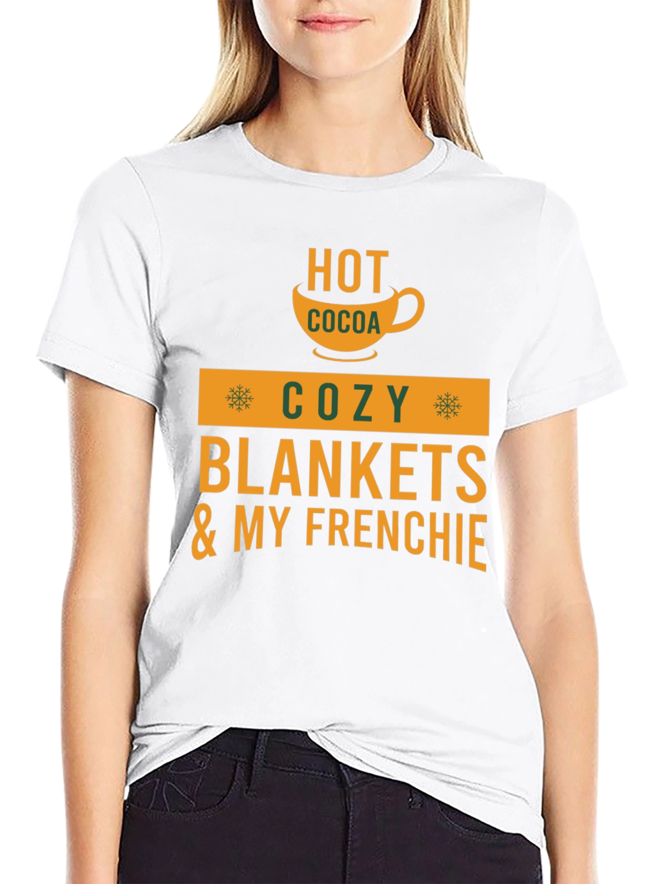Black Cozy Season T-Shirt: Hot Cocoa & Frenchie view 9