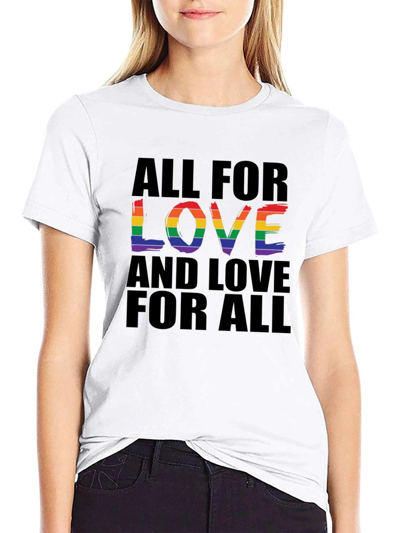Black All For Love T-Shirt - Rainbow Pride Design view 9