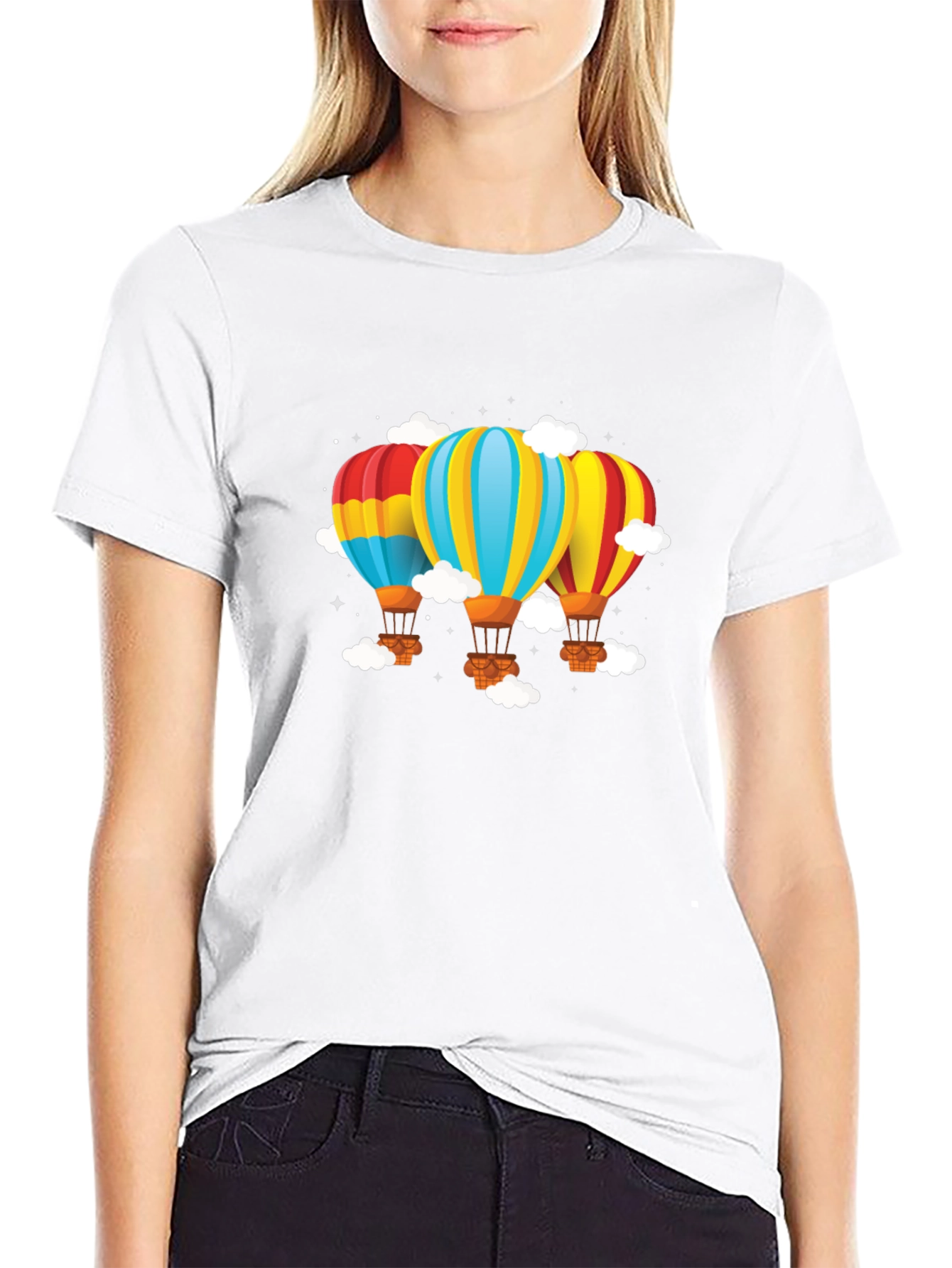 Black Hot Air Balloon Graphic Tee - Black Cotton Blend view 9