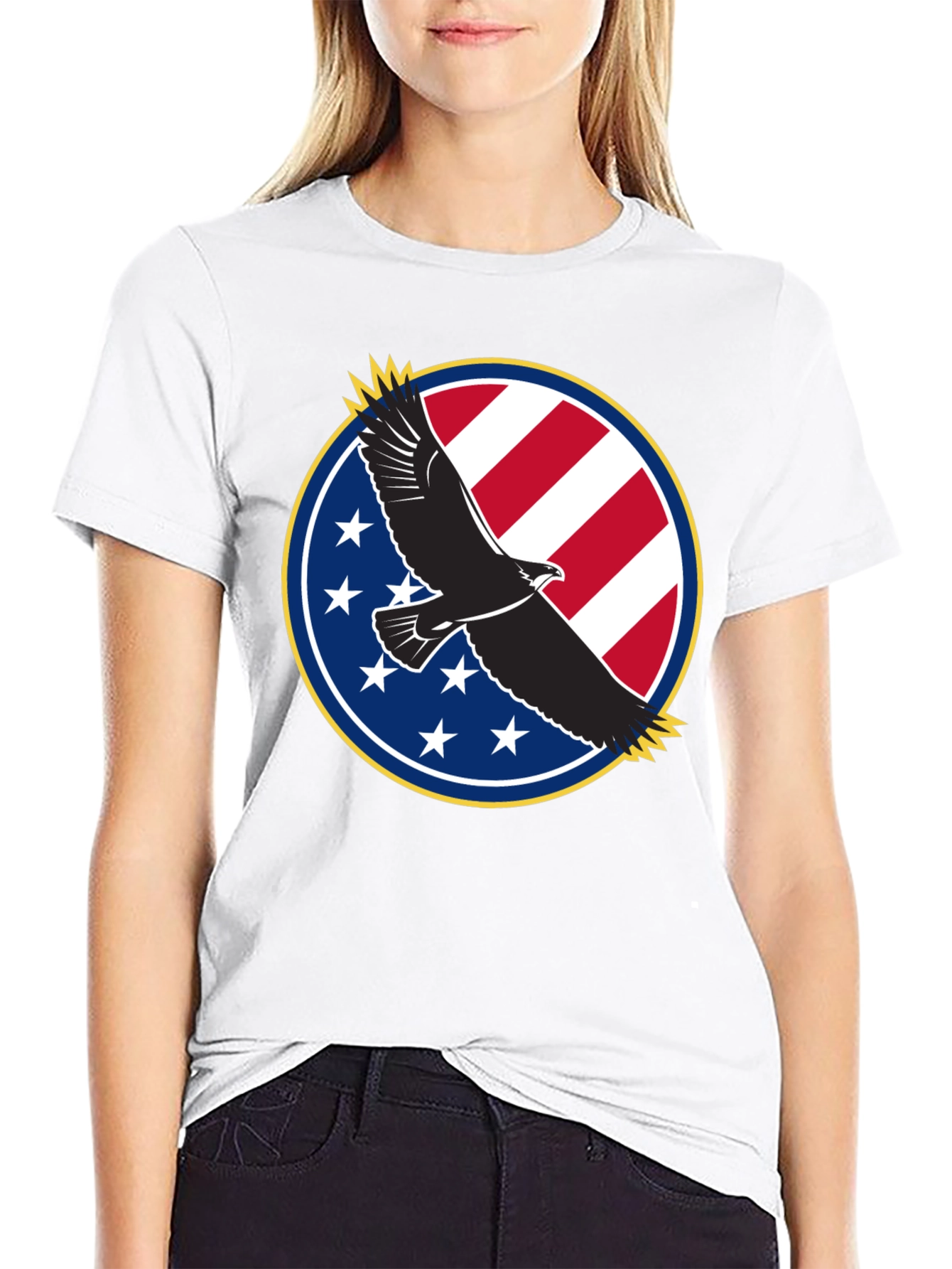 Black Patriotic Eagle T-Shirt - USA Flag Design view 9