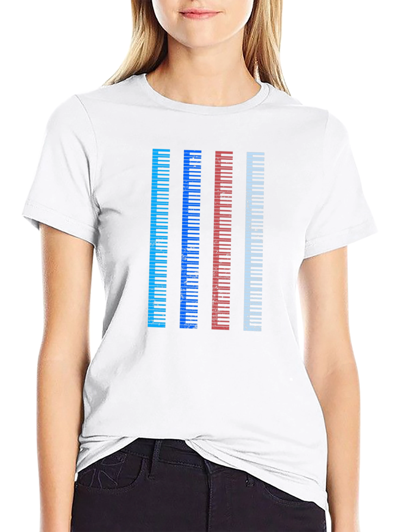 Black Colorful Piano Keys Graphic Tee view 9