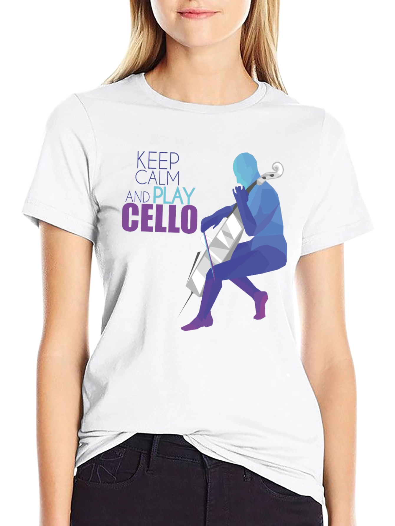 Black Keep Calm and Play Cello Graphic T-Shirt view 9